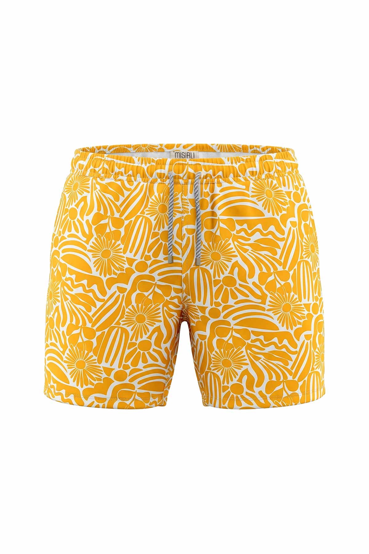 Mısırlı Erkek Retro Floral Desenli Deniz Şort Hardal