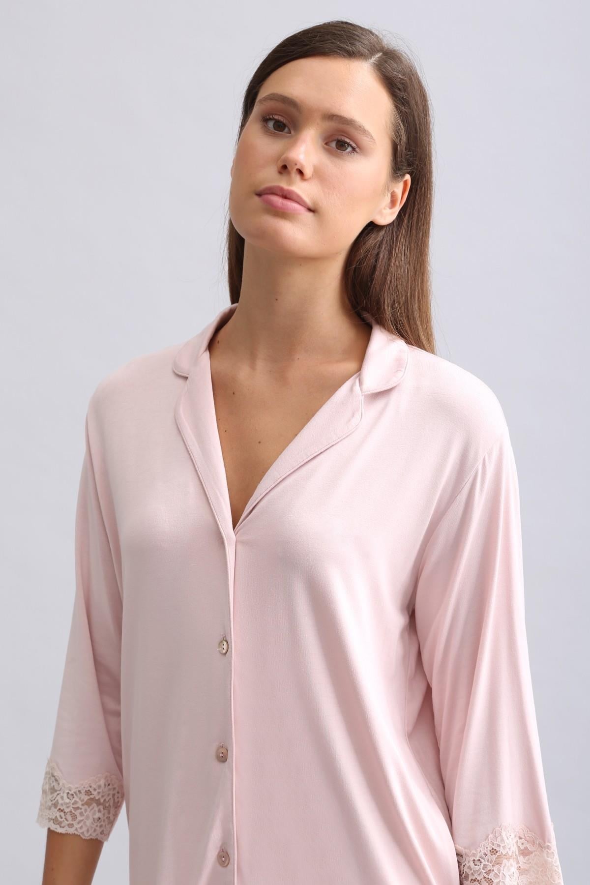 Mısırlı Kadın Bambu Pijama Takımı Açık Pembe