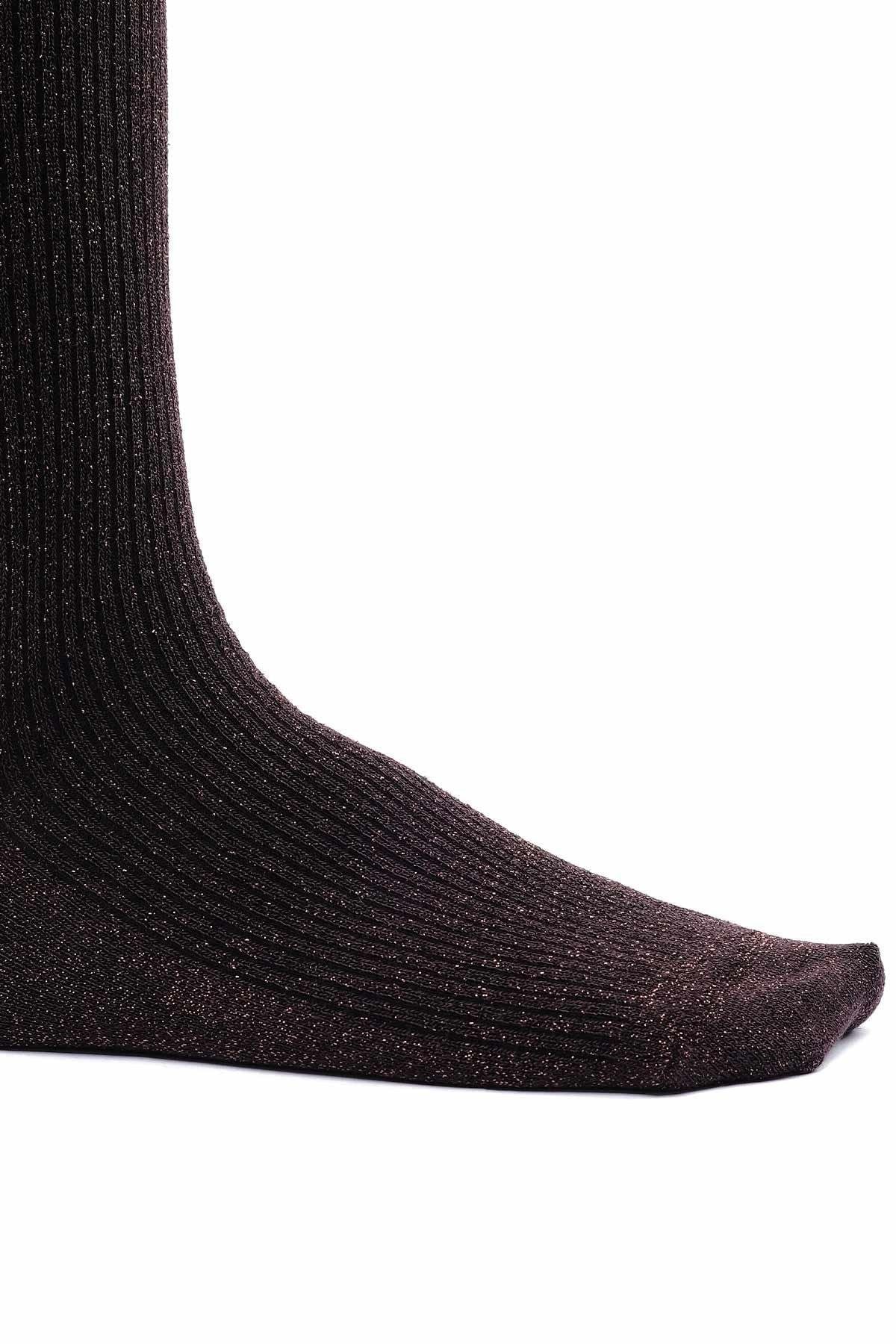 Mısırlı Kadın Bambu Simli Soket Çorap Koyu Kahverengi