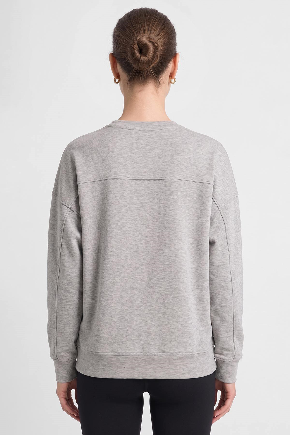 Mısırlı Kadın Bisiklet Yaka Sweatshirt Gri Melanj