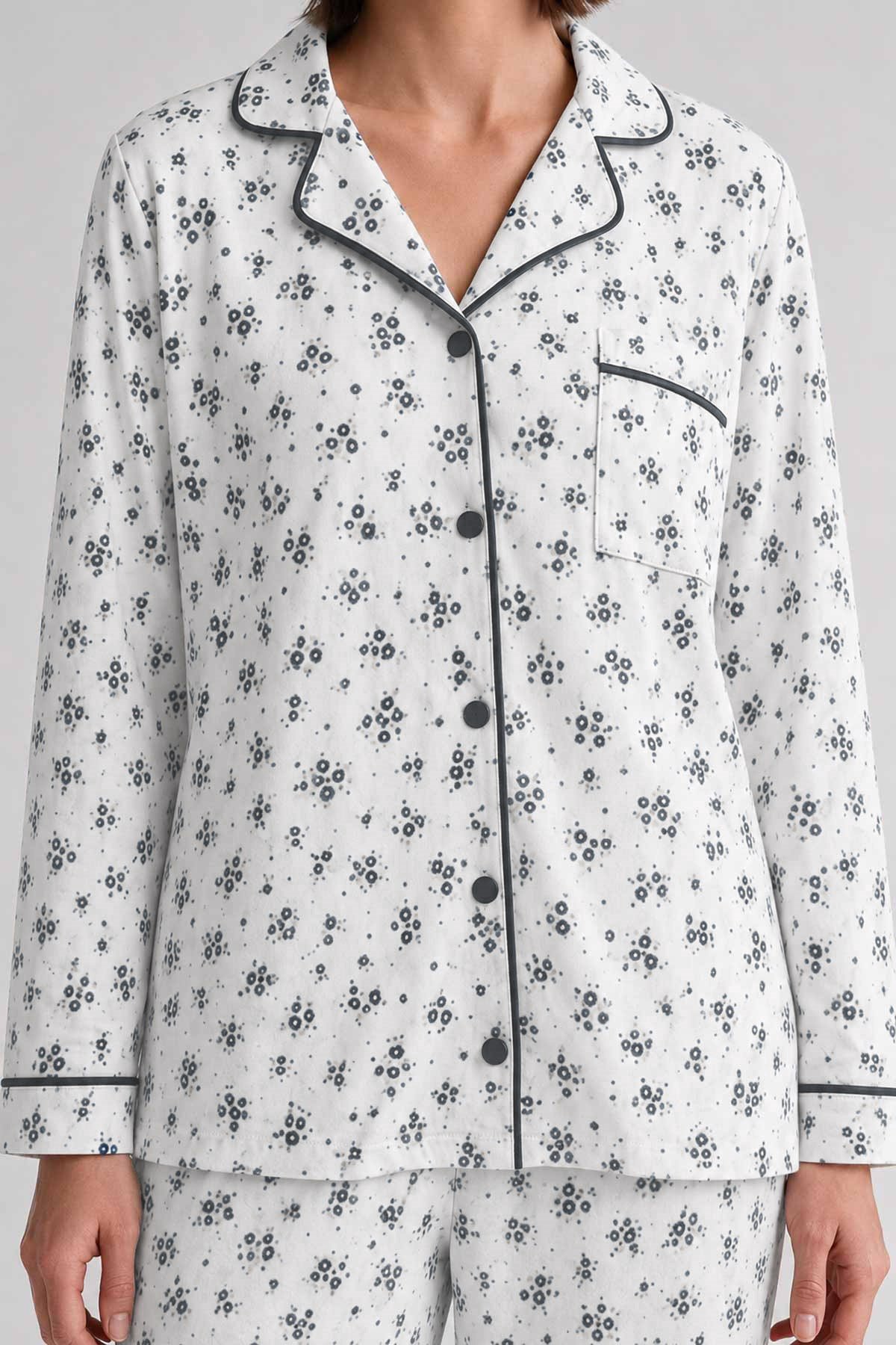 Mısırlı Kadın Düğmeli Çiçek Desenli Pijama Takım Lavender