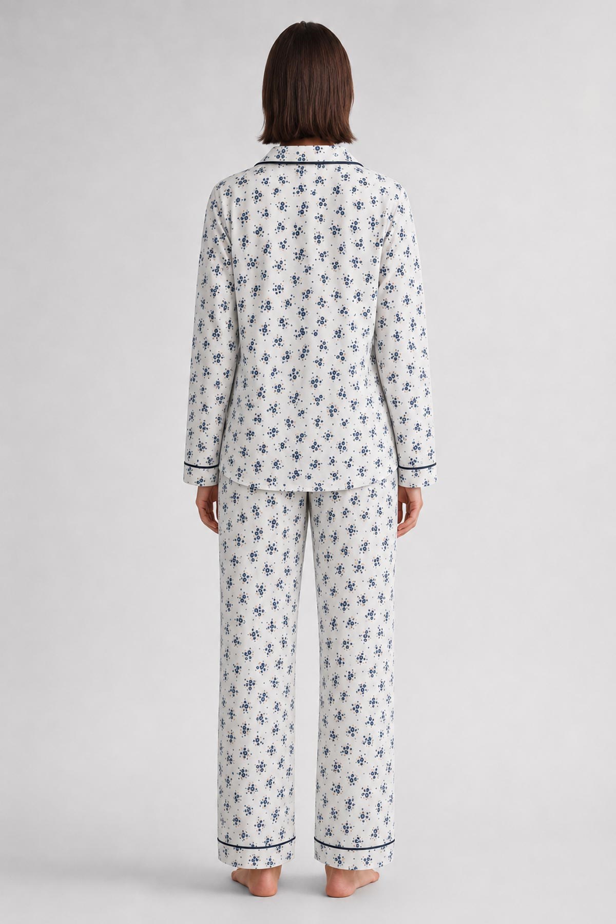 Mısırlı Kadın Düğmeli Çiçek Desenli Pijama Takım Lavender