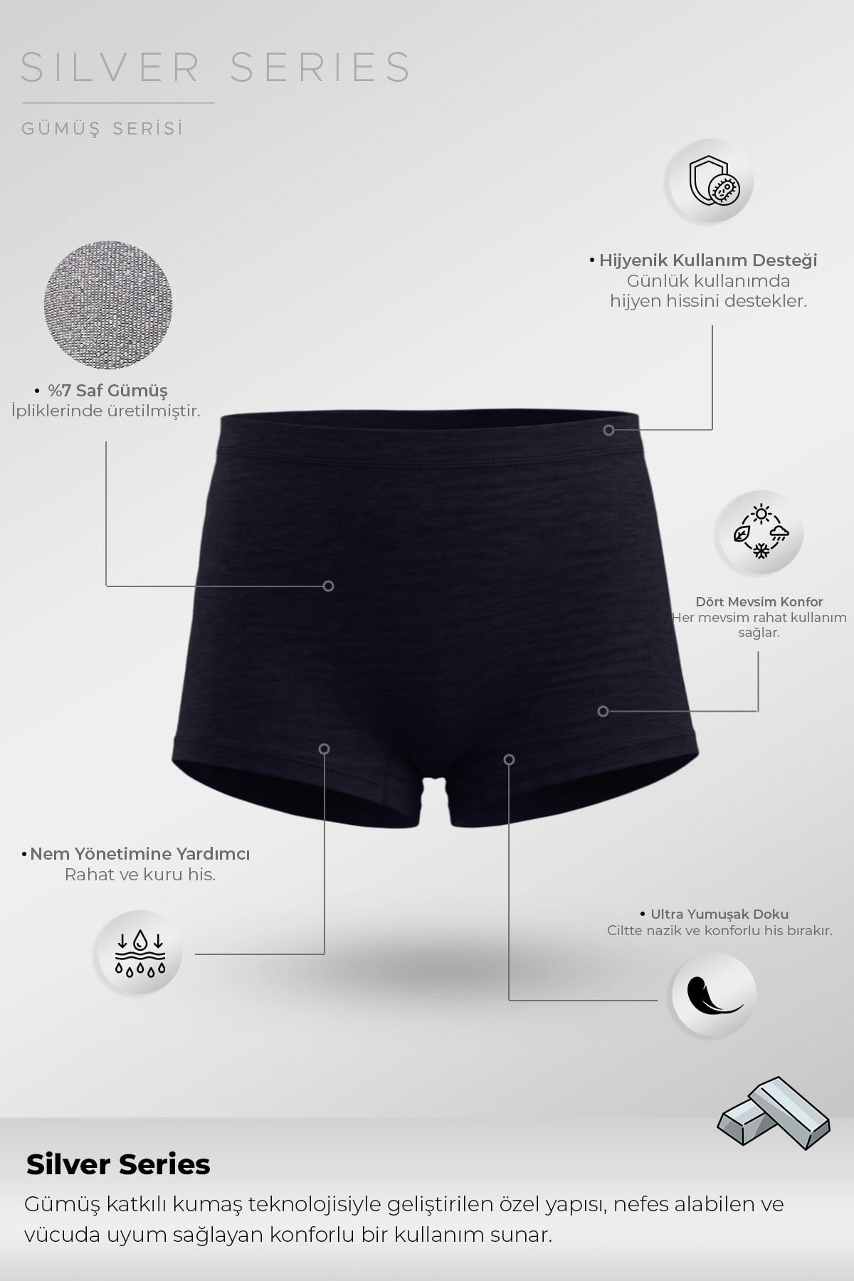 Mısırlı Kadın Gümüş Boxer Külot Lacivert