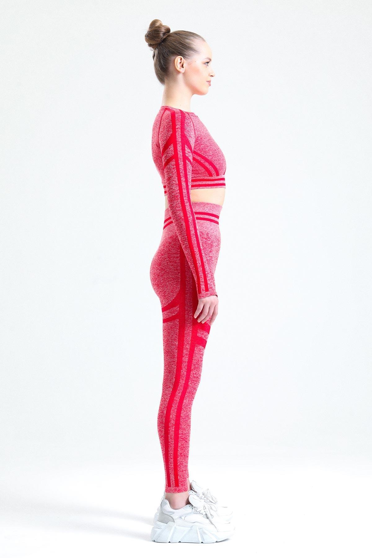 Mısırlı Kadın Kalça Toparlayıcı Çemberli Crop-Tayt Takım Kırmızı