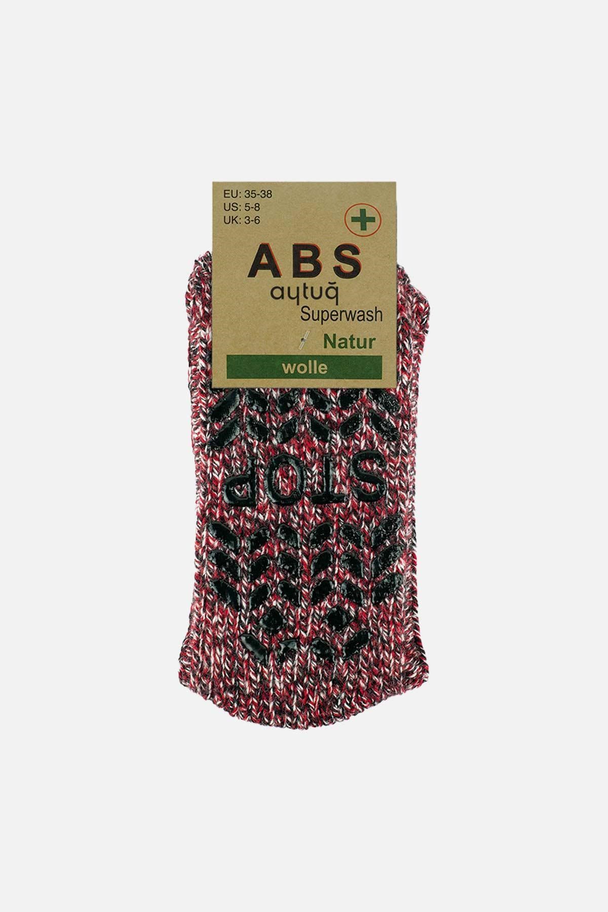 Aytuğ Kadın Merino Yünü Cold Blocker Kışlık Kaydırmaz Tabanlı Soket Çorap Kırmızı