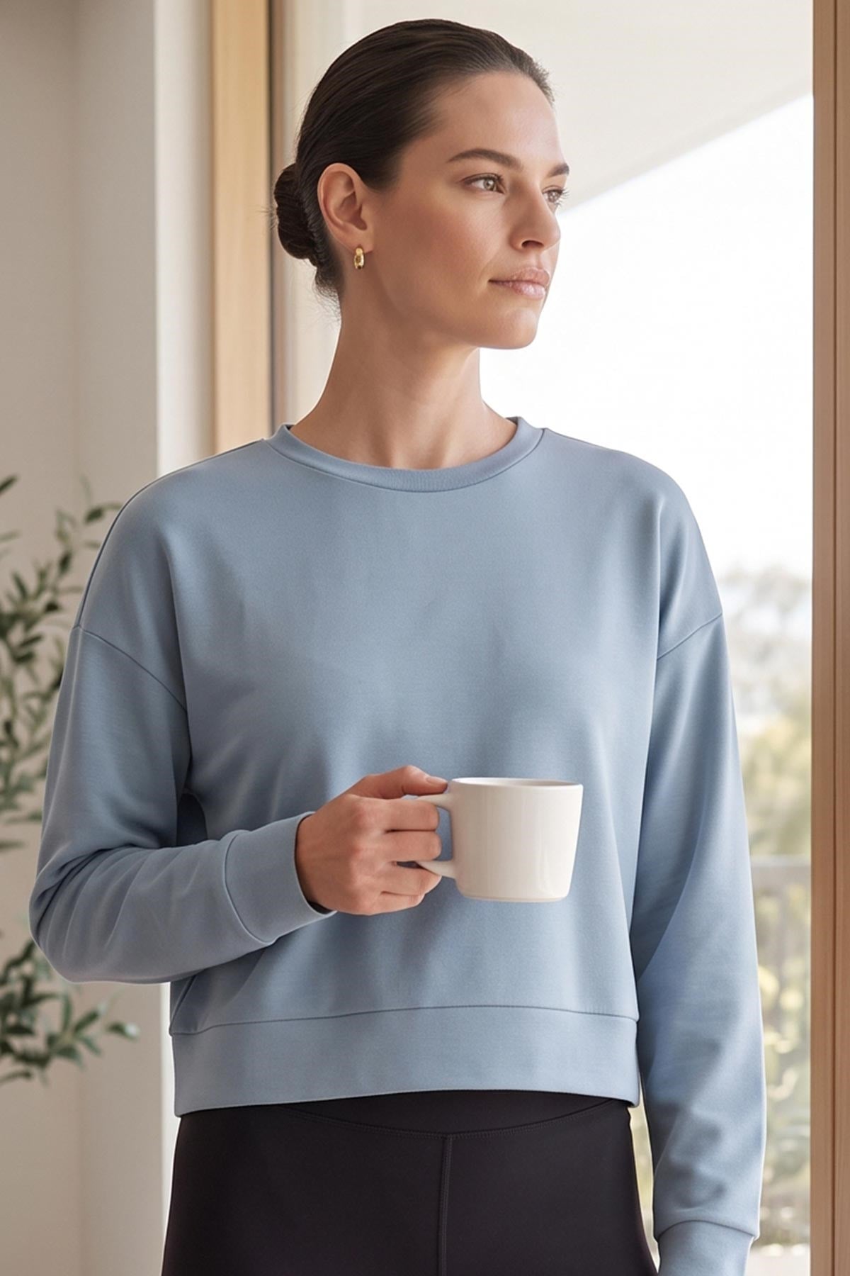 Mısırlı Kadın Modal Crop Sweatshirt Mavi