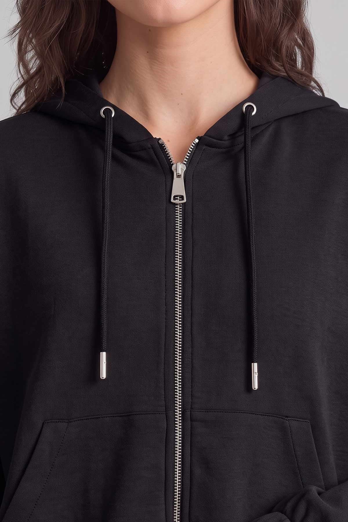 Mısırlı Kadın Modal Fermuarlı Crop Sweatshirt Atrasit