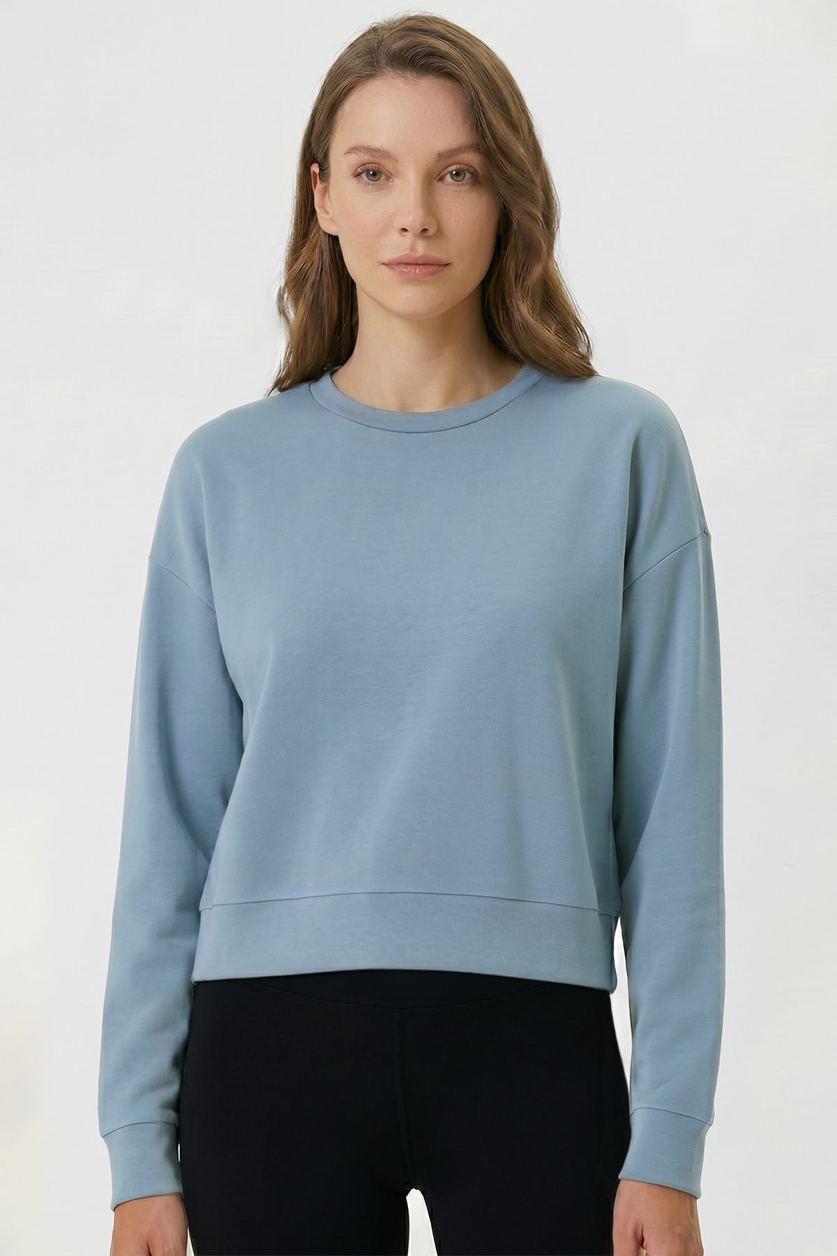 Mısırlı Kadın Modal Karışımlı Crop Sweatshirt Mavi