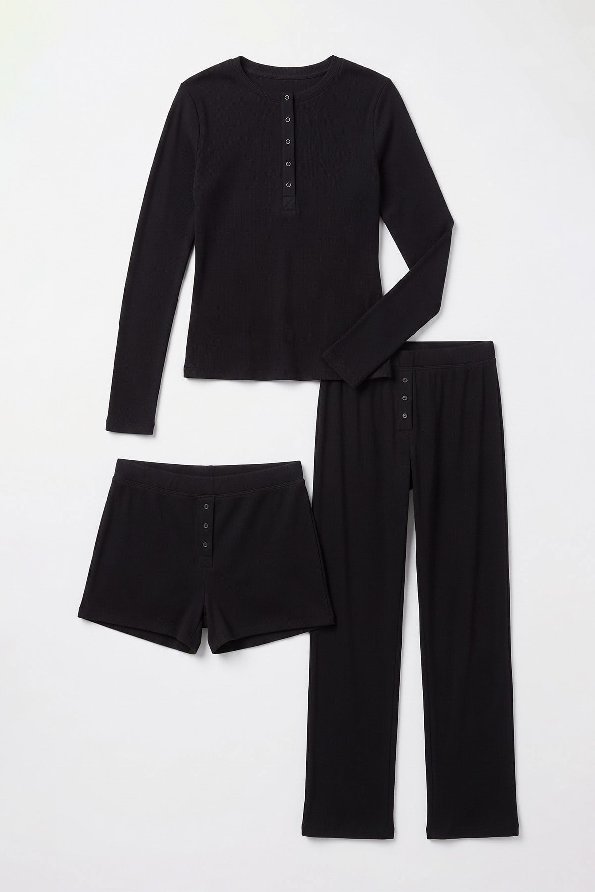 Mısırlı Kadın Modal Kaşkorse Üçlü Pijama Takım Siyah