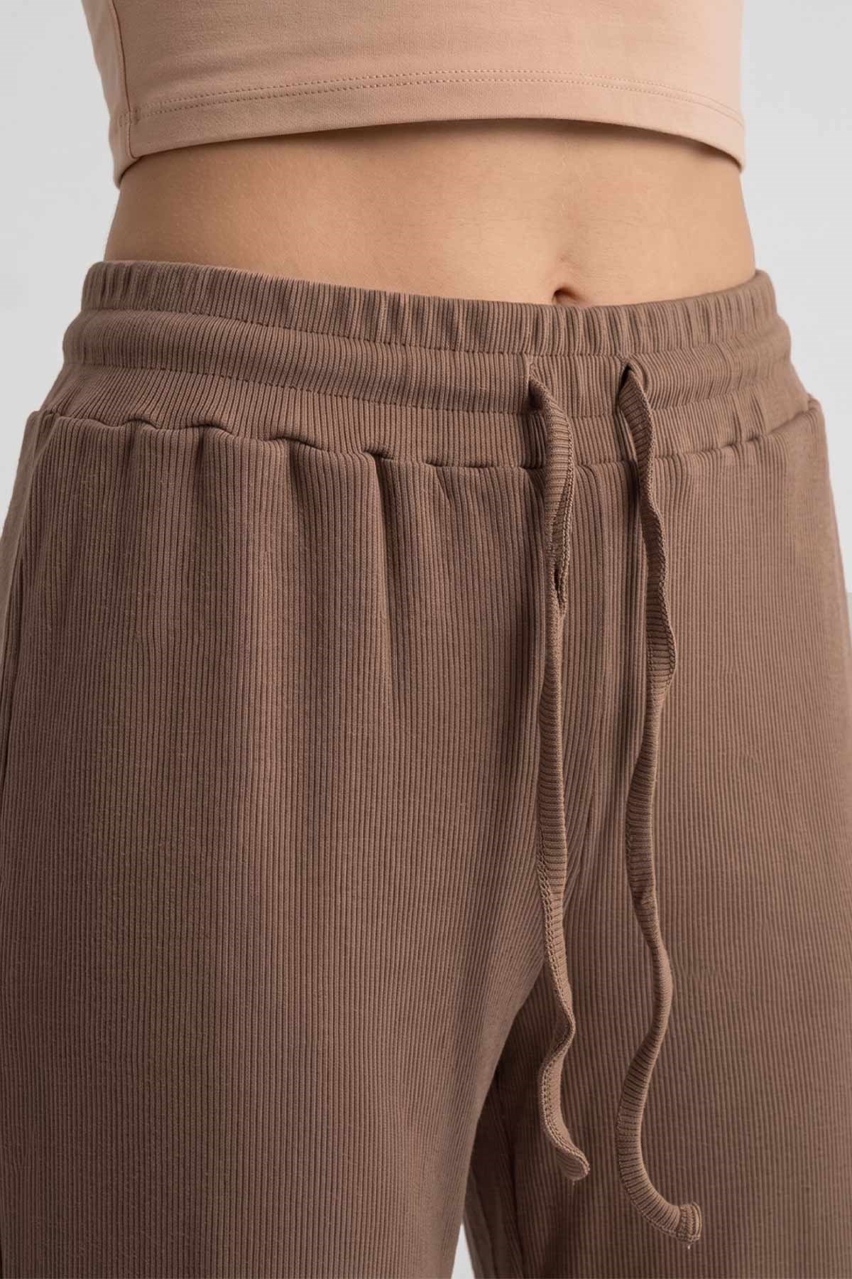 Mısırlı Kadın Modal Pamuk Karışımlı Beli Lastikli Pijama Açık Kahverengi