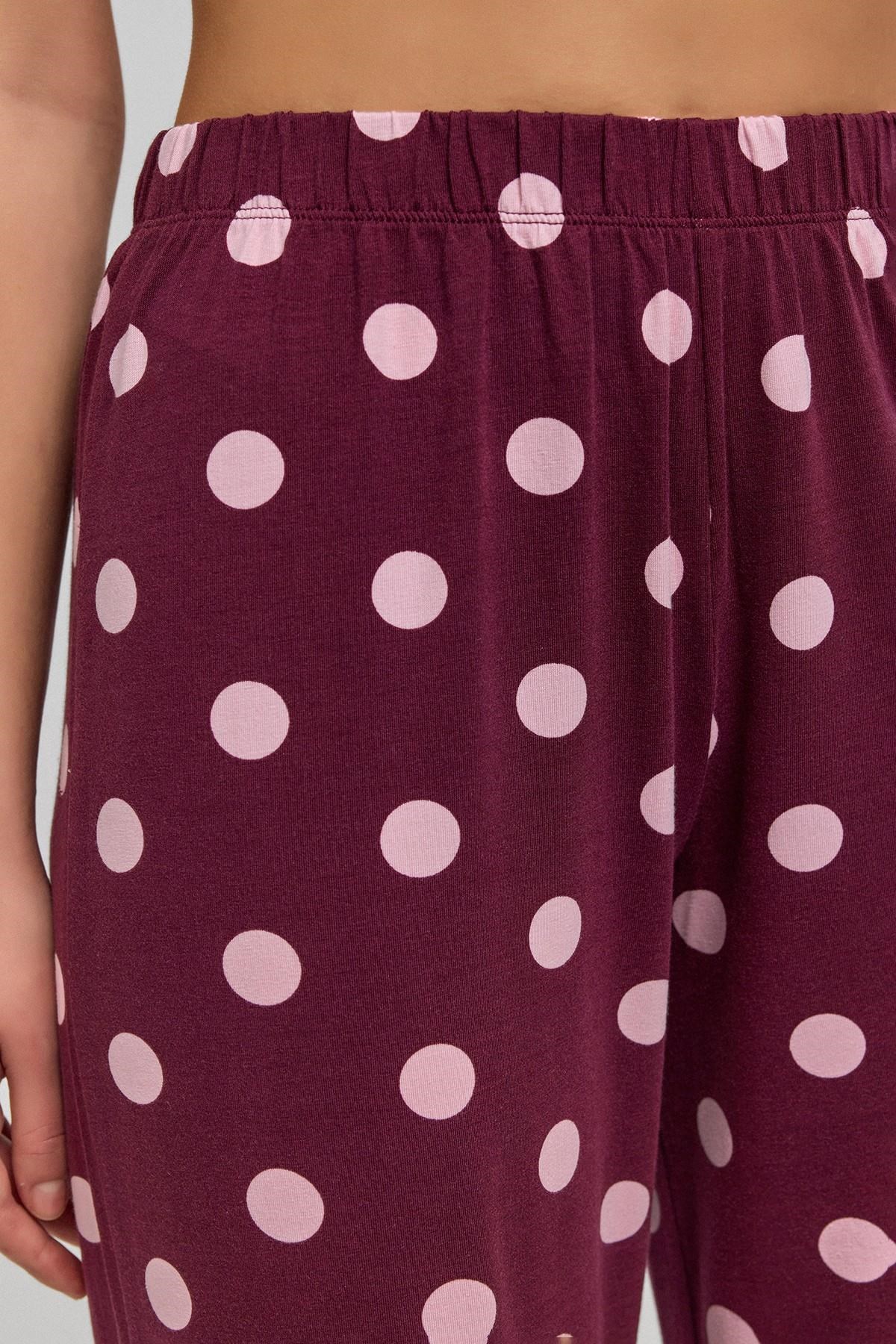 Mısırlı Kadın Modal Puantiyeli Pijama Takımı Bordo