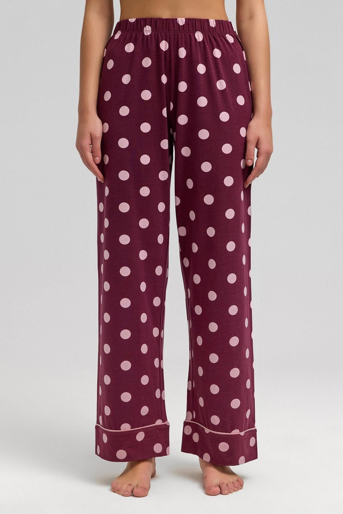 Mısırlı Kadın Modal Puantiyeli Pijama Takımı Bordo