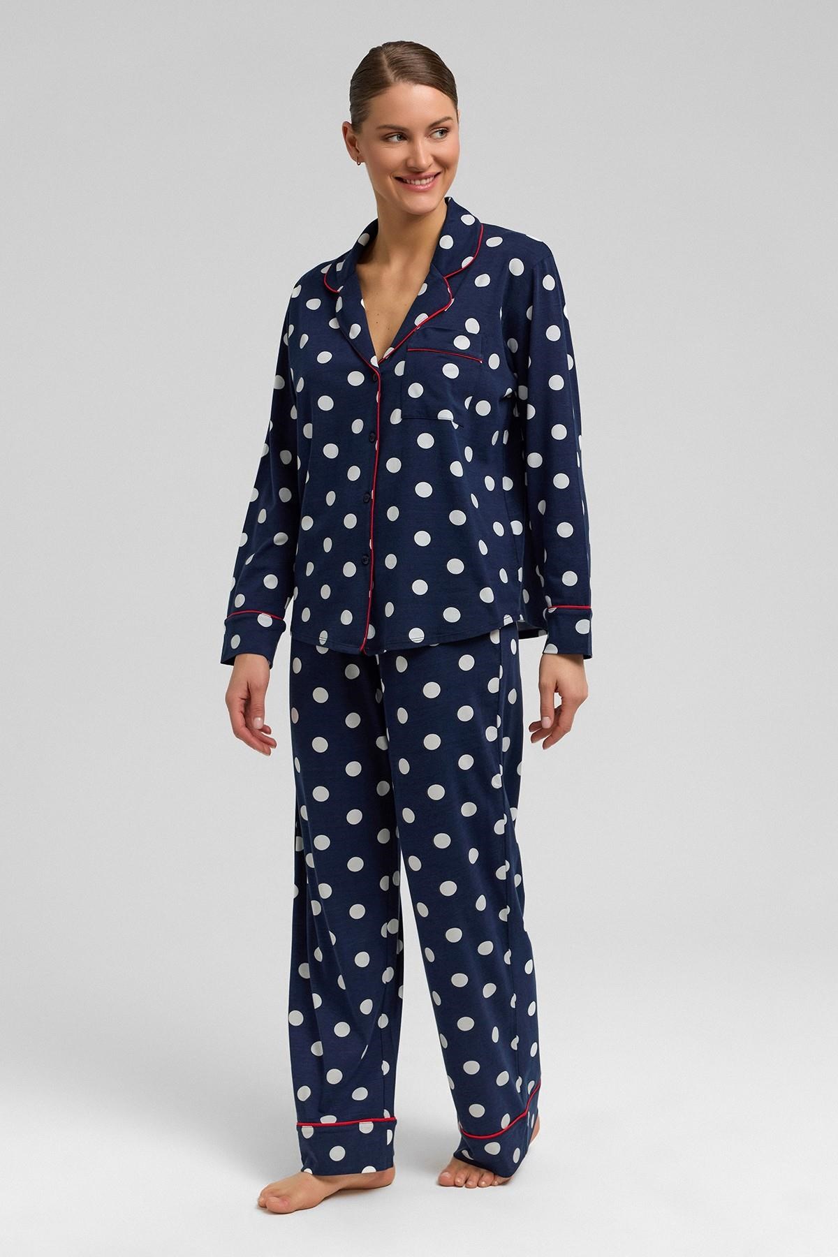 Mısırlı Kadın Modal Puantiyeli Pijama Takımı Lacivert