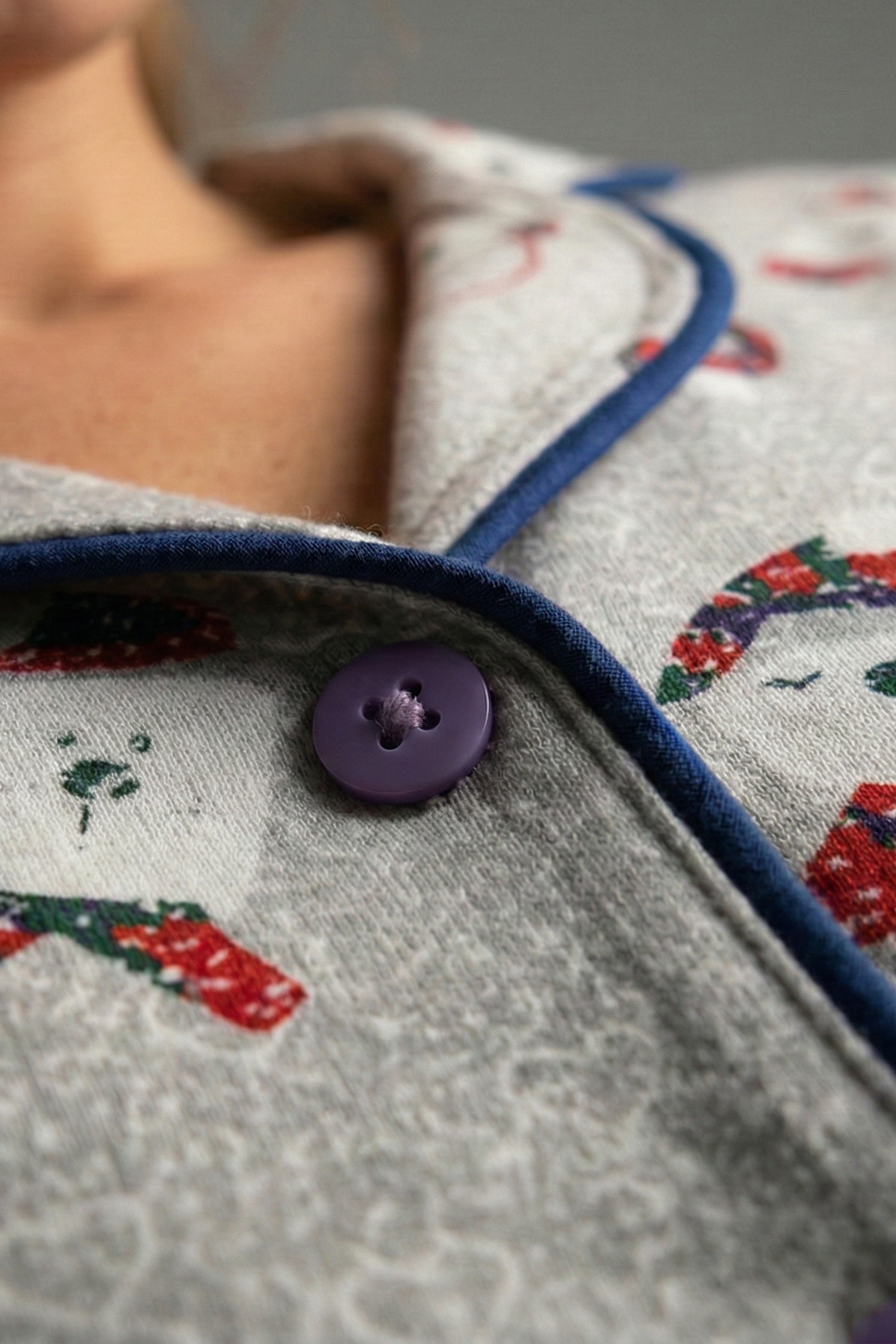 Mısırlı Kadın Pamuk Baskı Detaylı Pijama Takım Gri Melanj