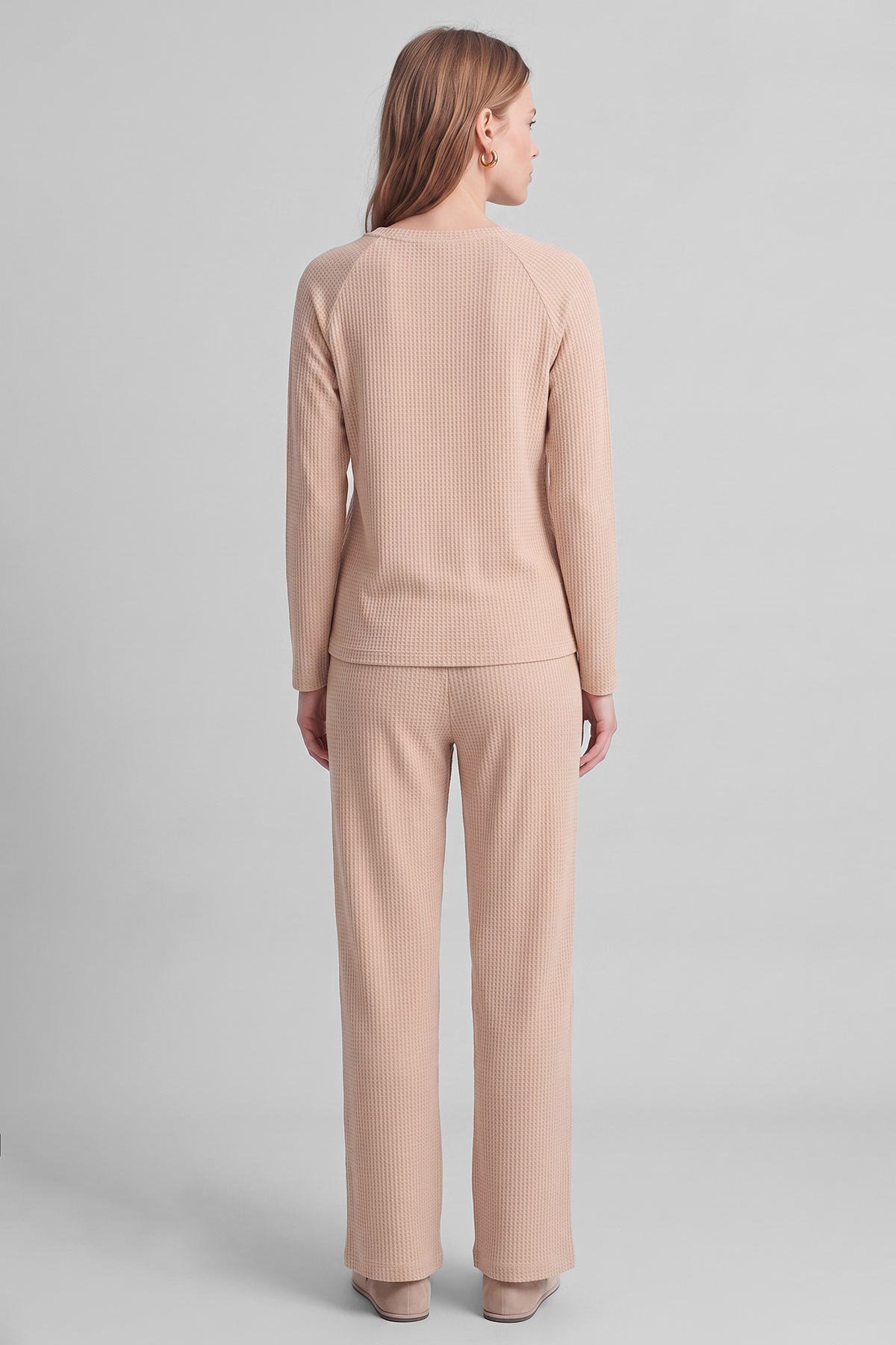 Mısırlı Kadın Pamuk Gofre Kumaş Pijama Takım Açık Pembe