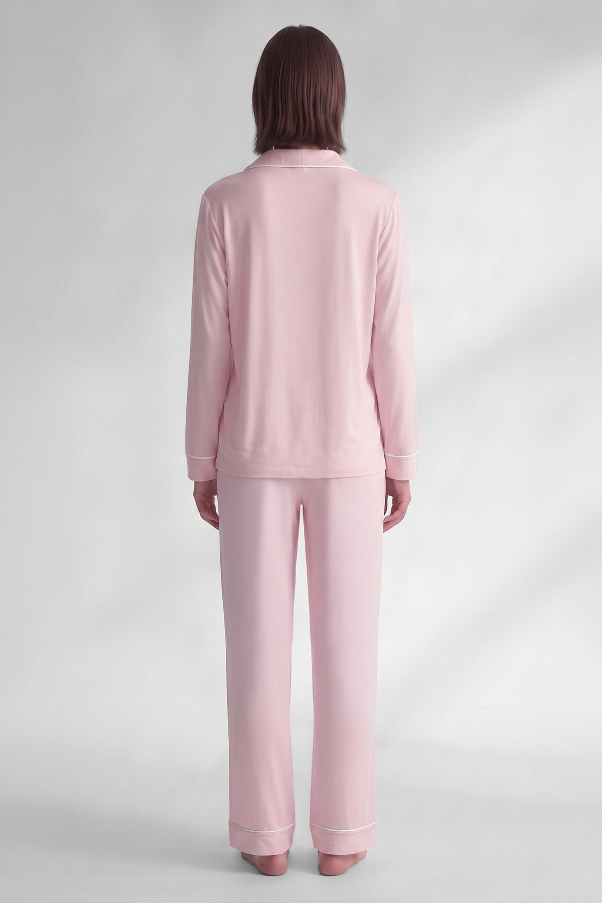 Mısırlı Kadın Pamuk Karışımlı Düz Pijama Takım Pudra