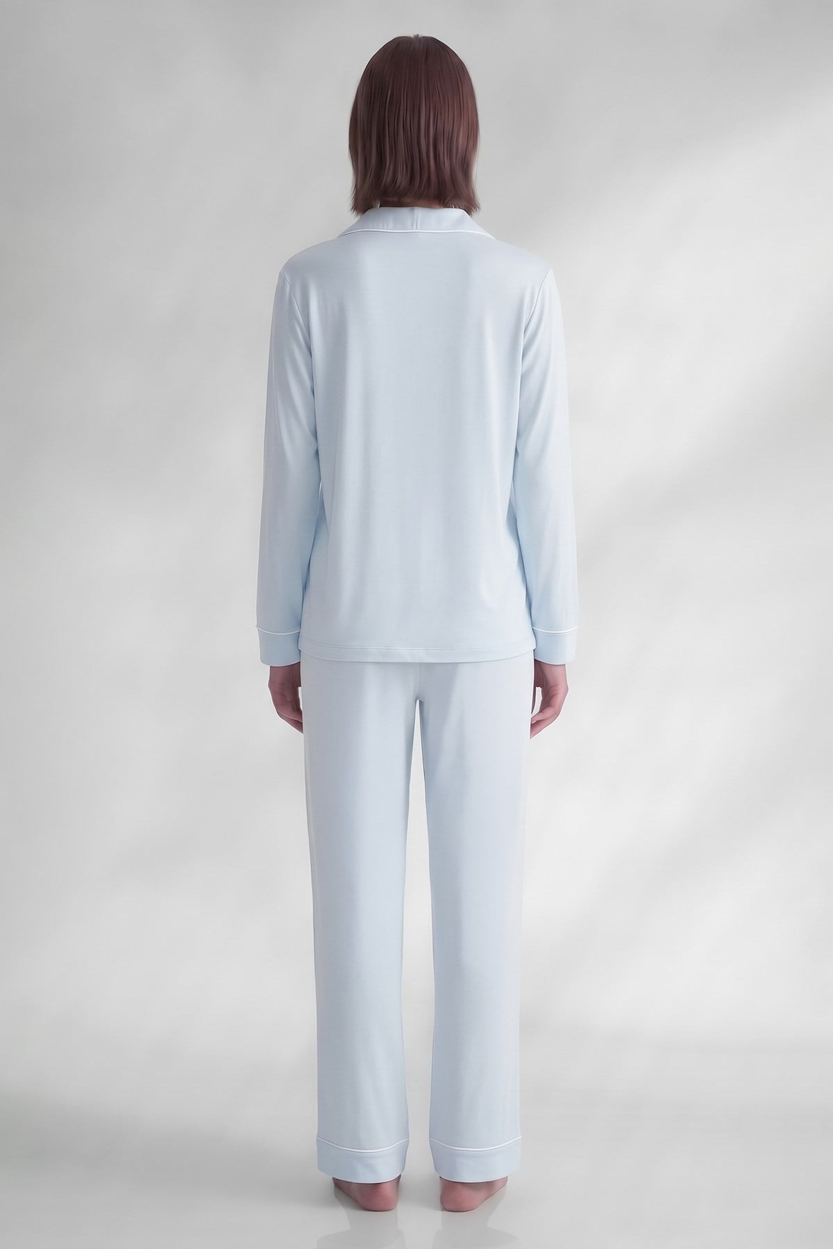 Mısırlı Kadın Pamuk Karışımlı Düz Pijama Takım Mavi
