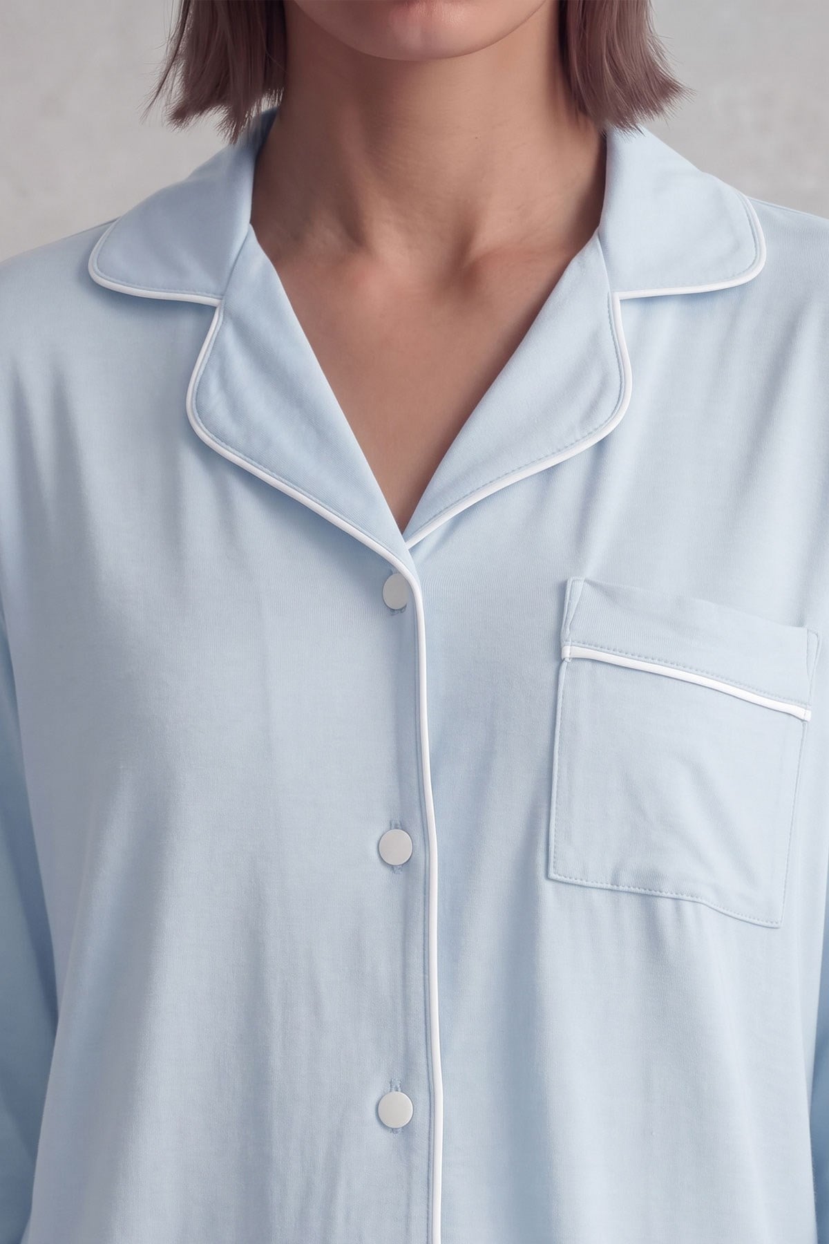 Mısırlı Kadın Pamuk Karışımlı Düz Pijama Takım Mavi