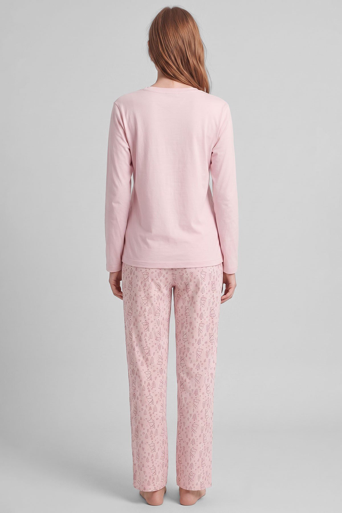 Mısırlı Kadın Pamuk Tavşan Baskılı Pijama Takım Açık Pembe
