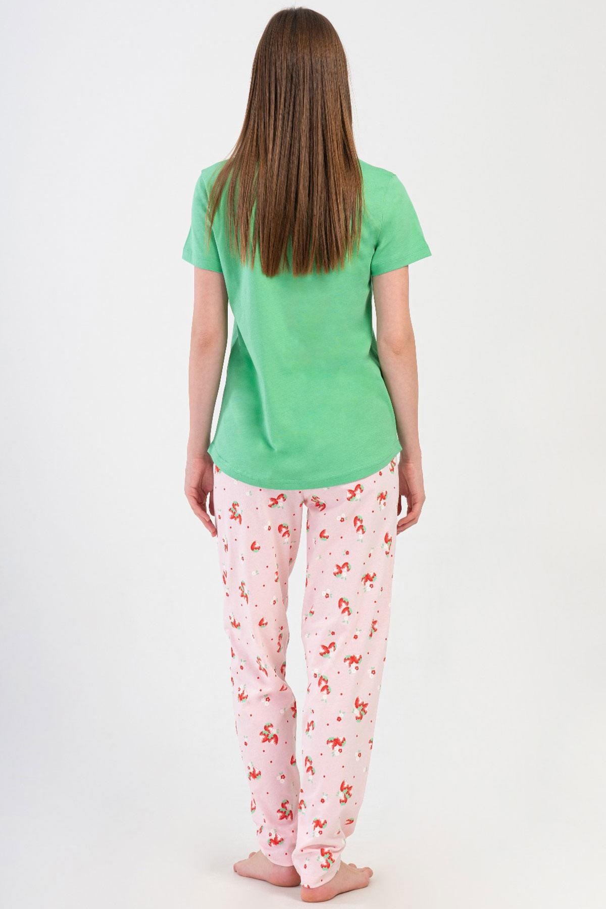 Mısırlı Kadın Pamuklu Kısa Kollu Pijama Takımı Yeşil