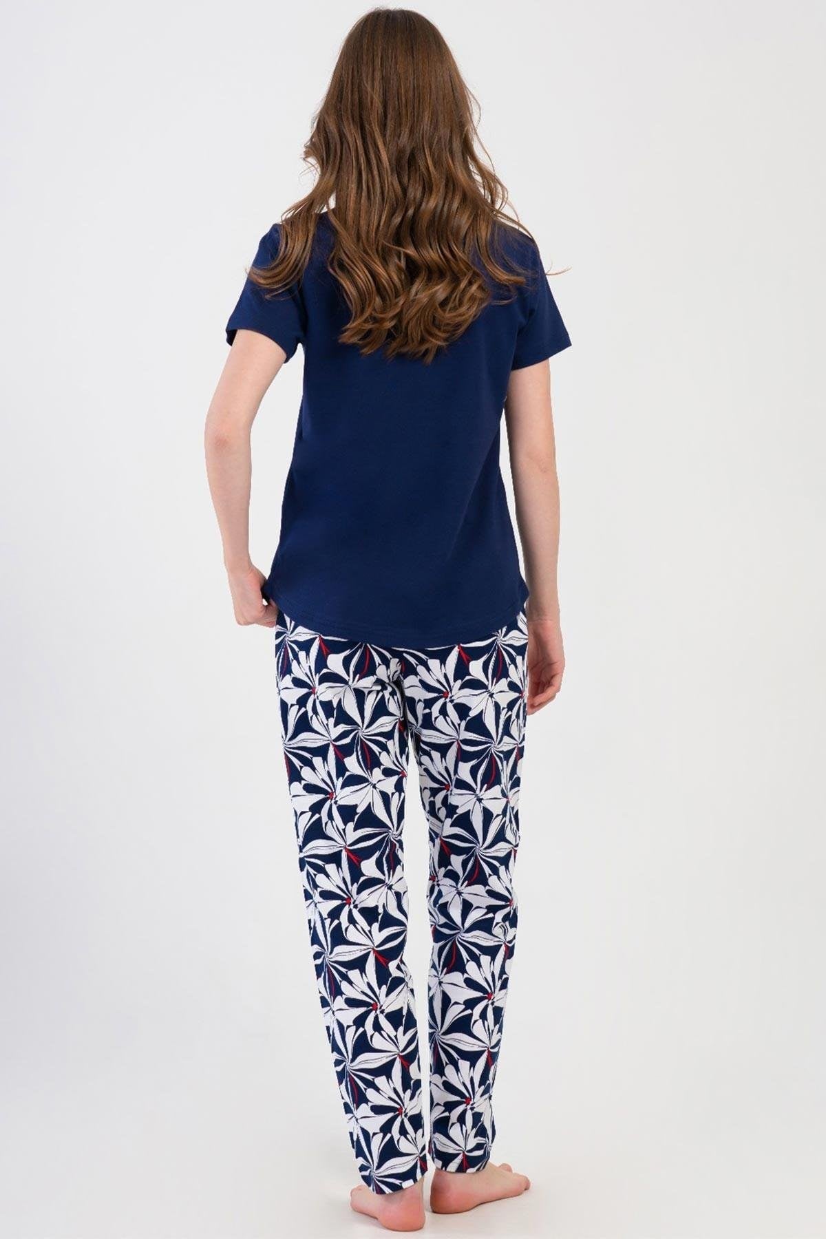 Mısırlı Kadın Pamuklu Kısa Kollu Pijama Takımı Lacivert