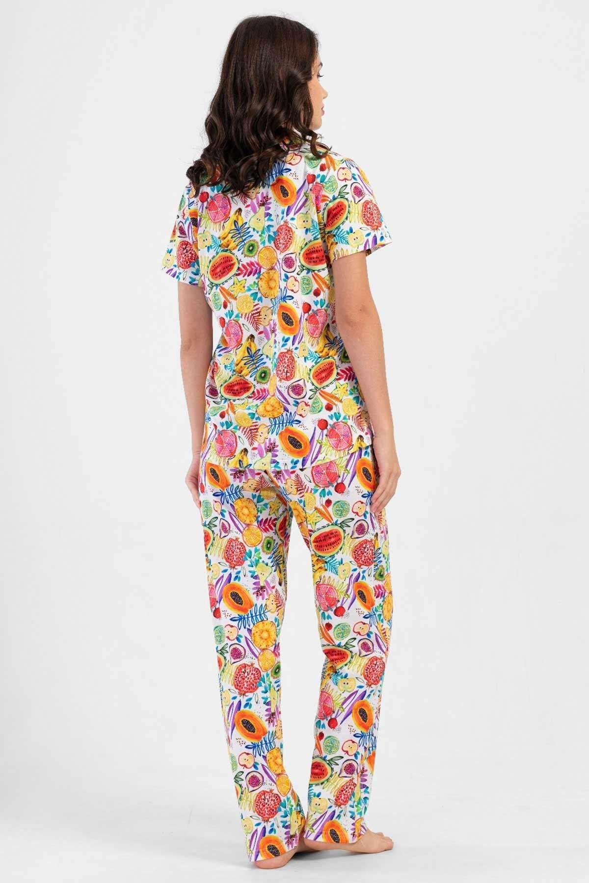 Mısırlı Kadın Pamuklu Kısa Kollu Pijama Takımı Sarı
