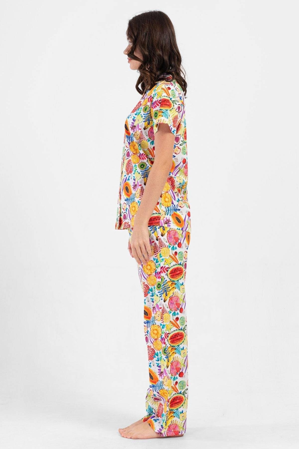 Mısırlı Kadın Pamuklu Kısa Kollu Pijama Takımı Sarı