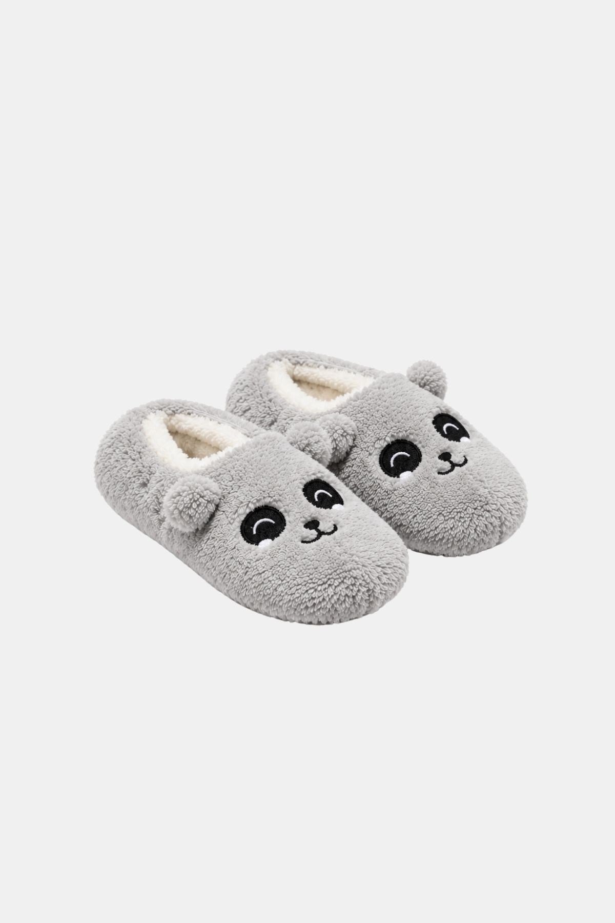 Mısırlı Kadın Panda Figürlü Panduf Açık Gri