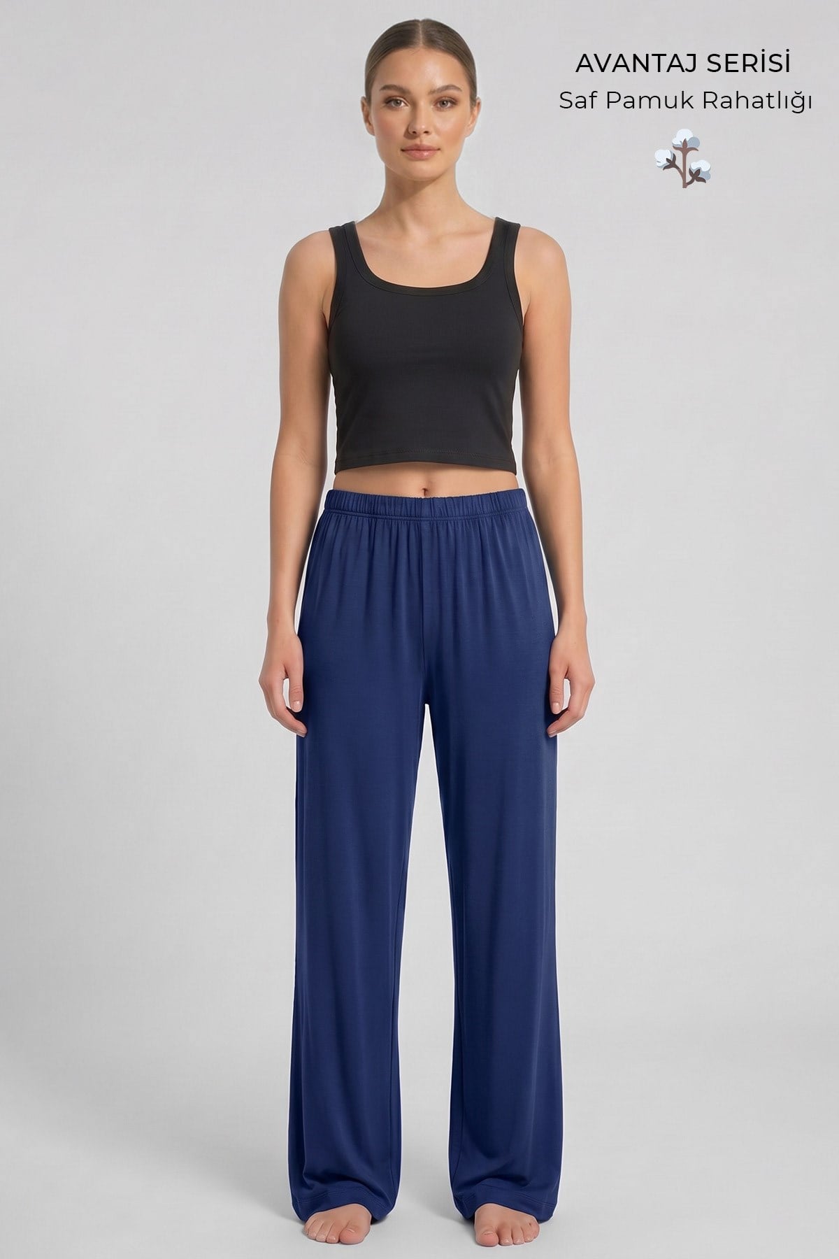 Mısırlı Kadın Viskon Alt Pijama Açık Lacivert