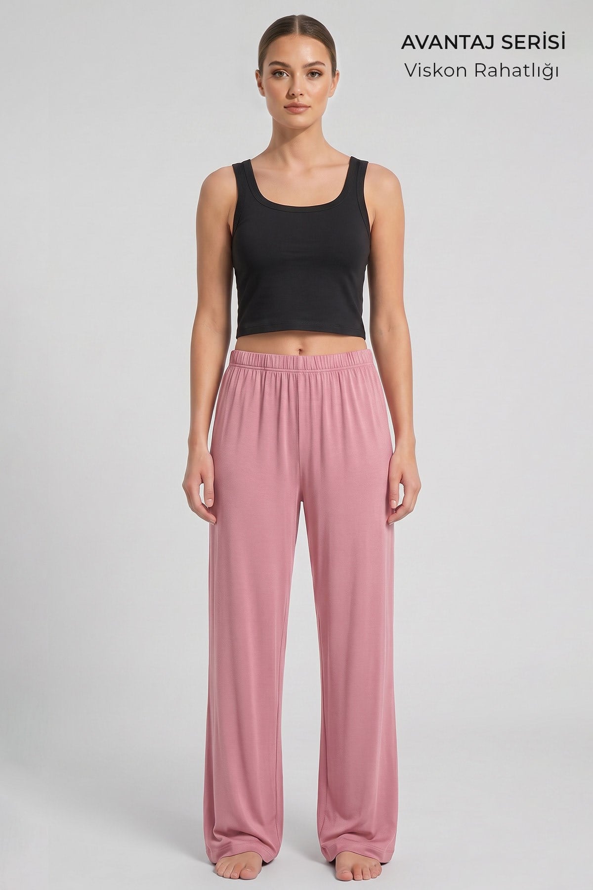 Mısırlı Kadın Viskon Alt Pijama Açık Pembe