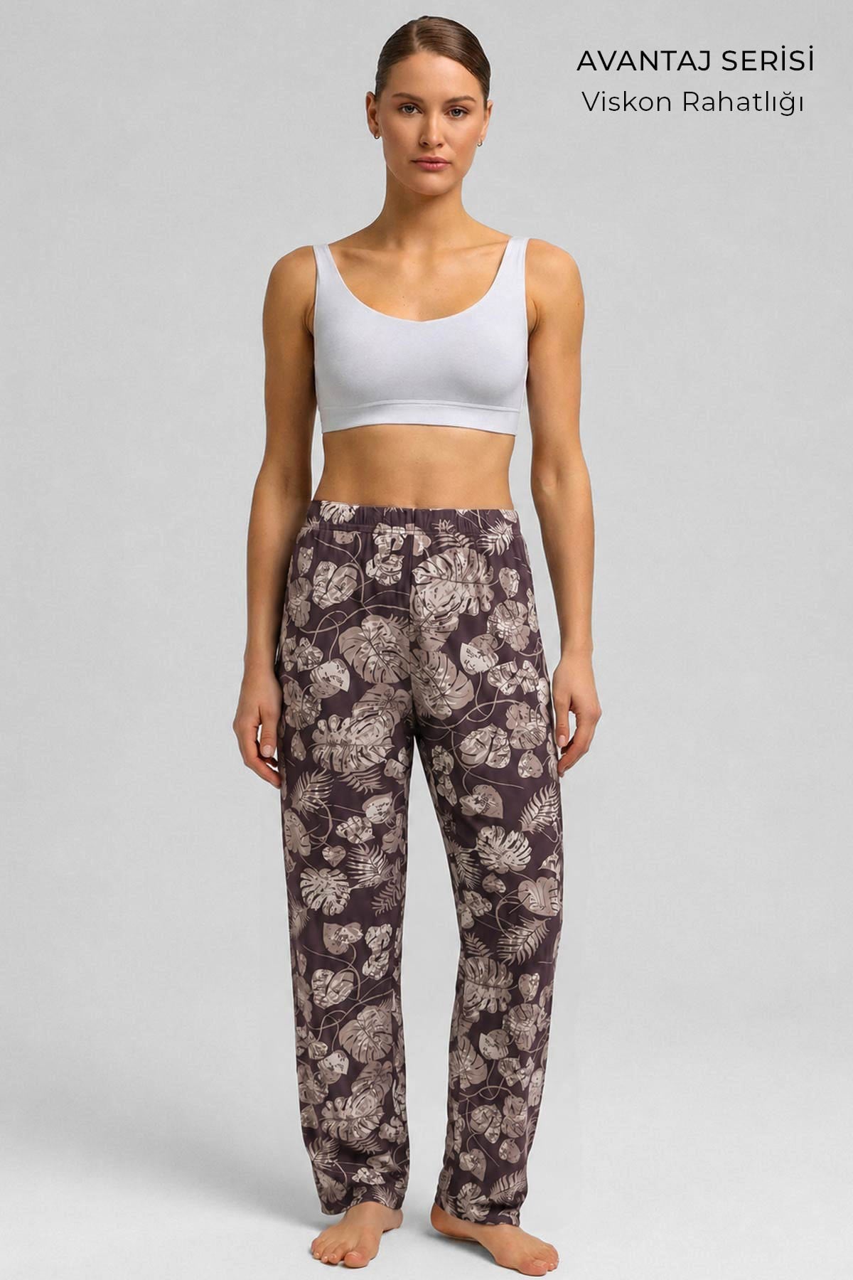 Mısırlı Kadın Viskon Alt Pijama Kahverengi