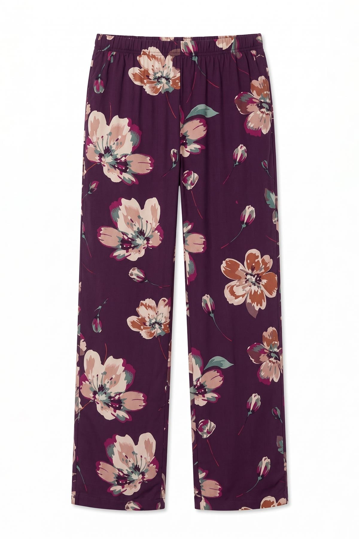 Mısırlı Kadın Viskon Çiçekli Alt Pijama Mor