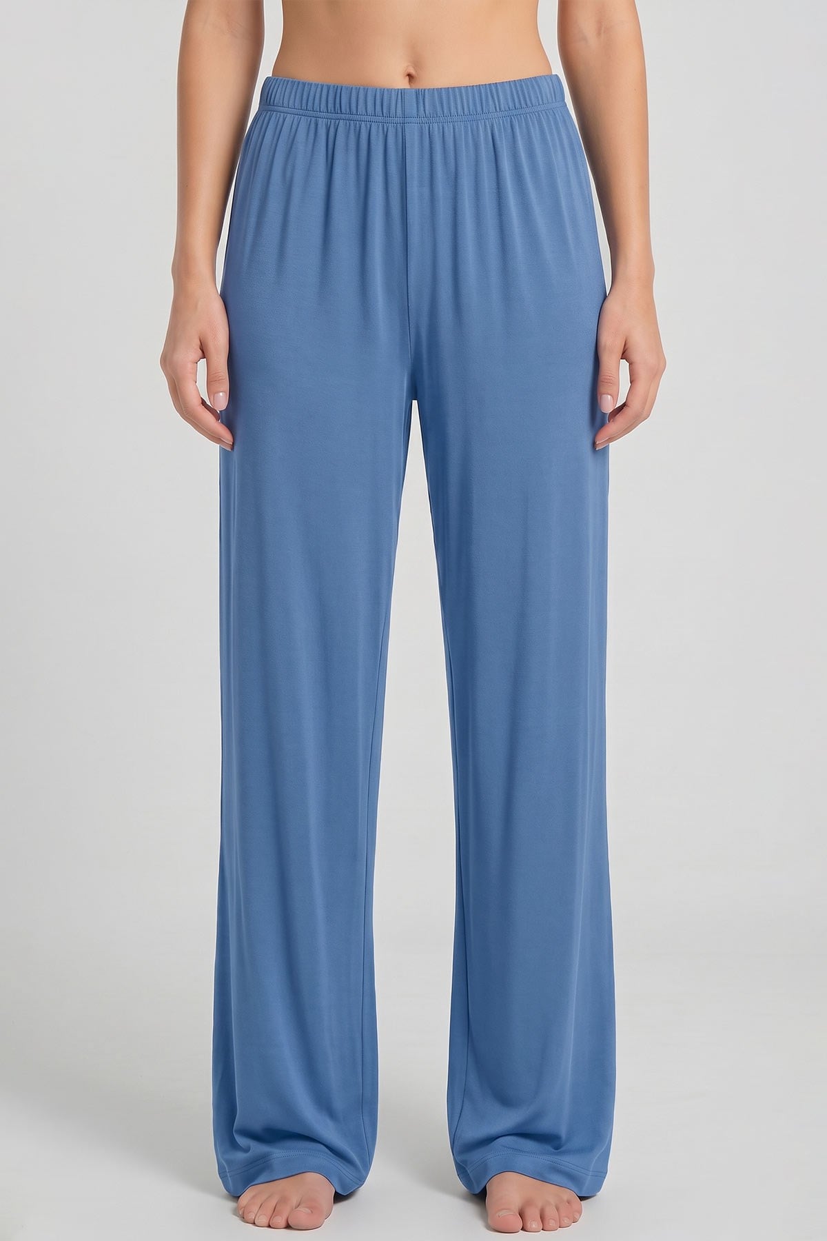 Mısırlı Kadın Viskon Düz Kesim Alt Pijama Pastel Mavi