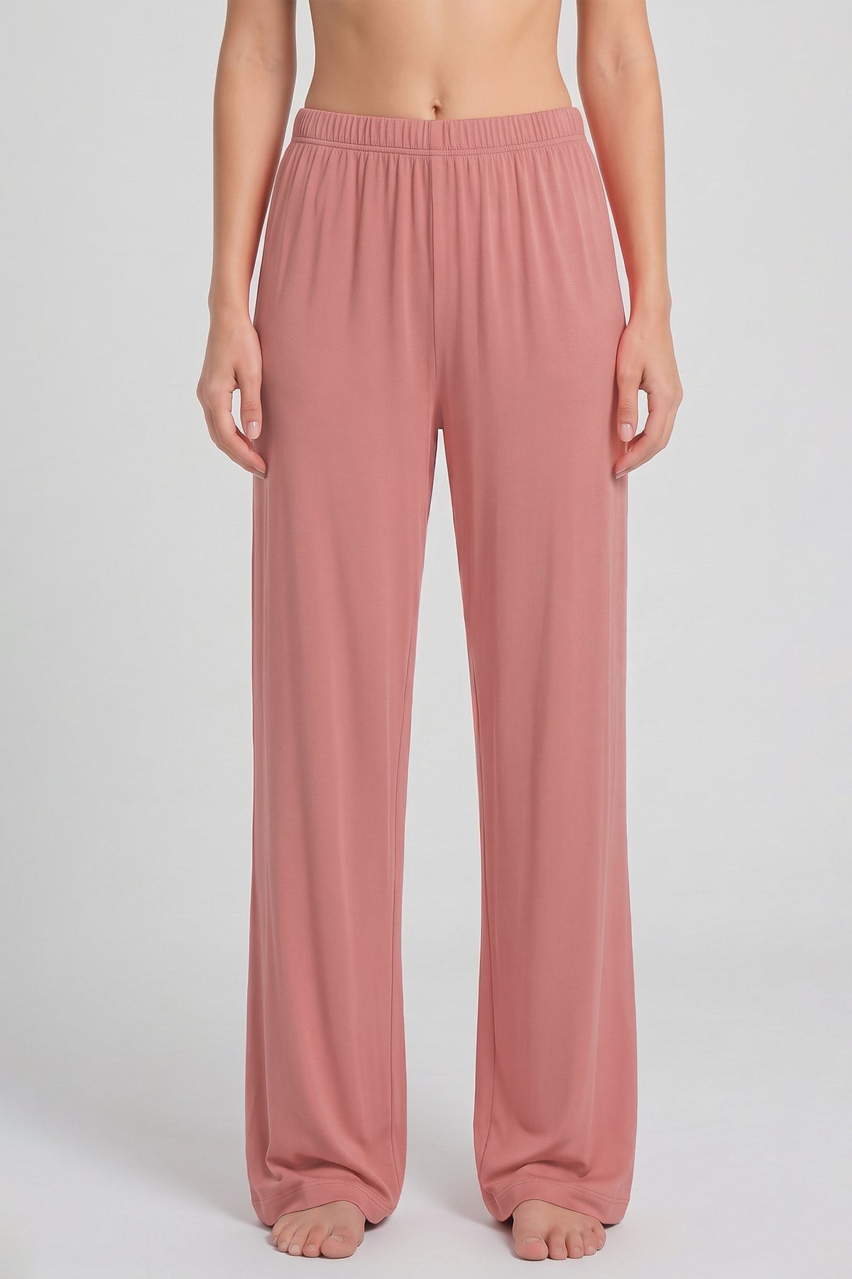 Mısırlı Kadın Viskon Düz Kesim Alt Pijama Somon Pembe