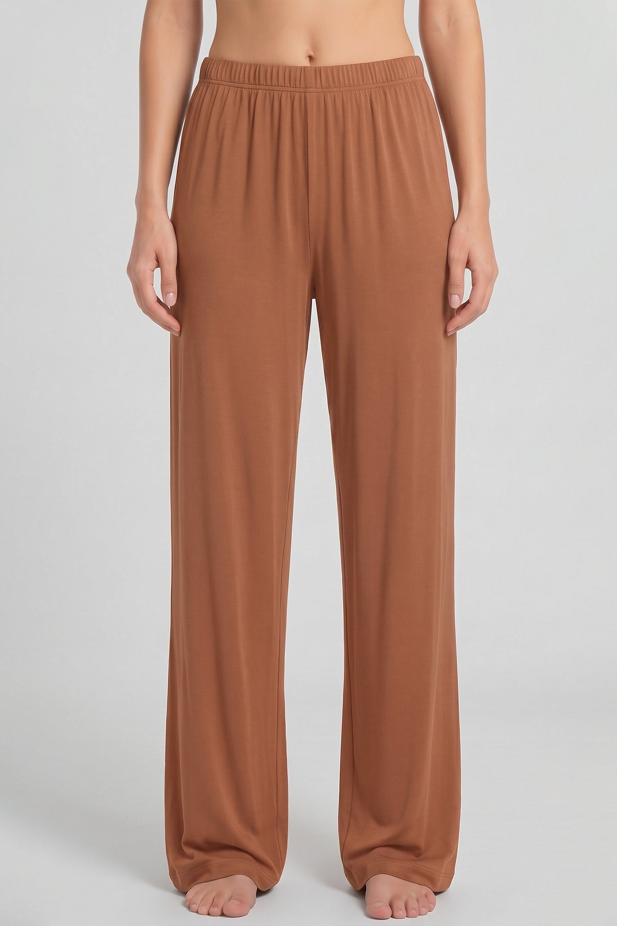 Mısırlı Kadın Viskon Düz Kesim Alt Pijama Taba