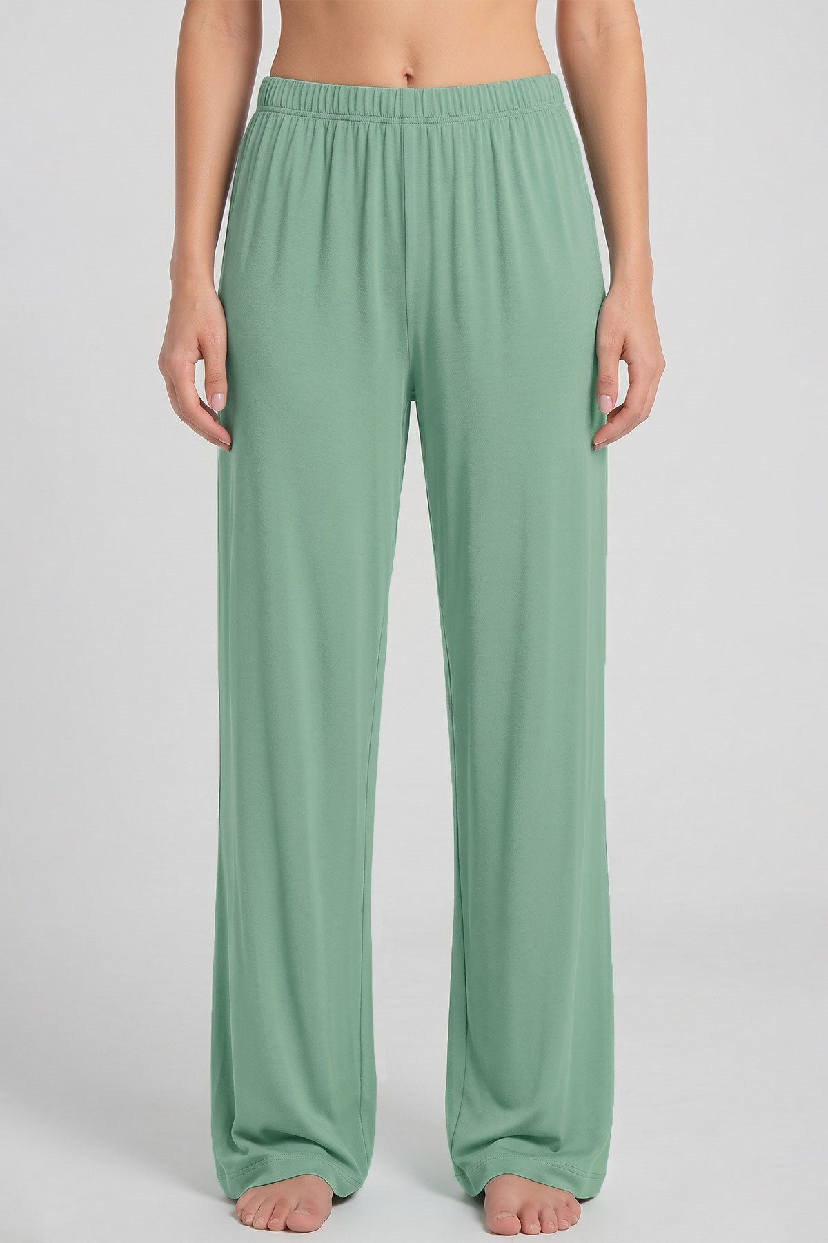 Mısırlı Kadın Viskon Düz Kesim Alt Pijama Koyu Mint