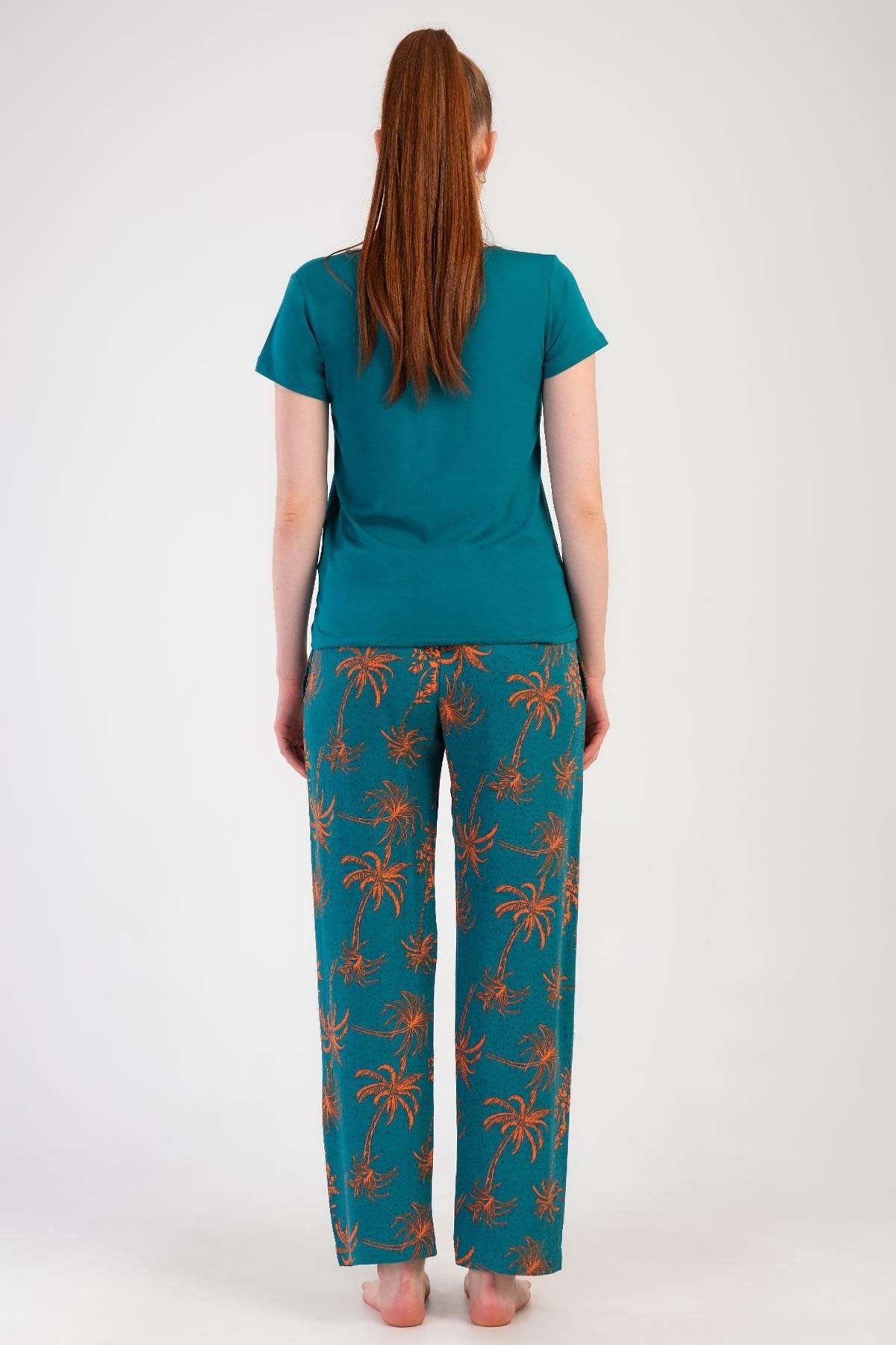 Mısırlı Kadın Viskon Kısa Kollu Pijama Takımı Mint