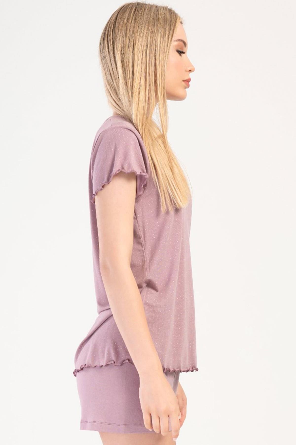 Mısırlı Kadın Viskon Kısa Kollu Şort Pijama Takımı Açık Pembe