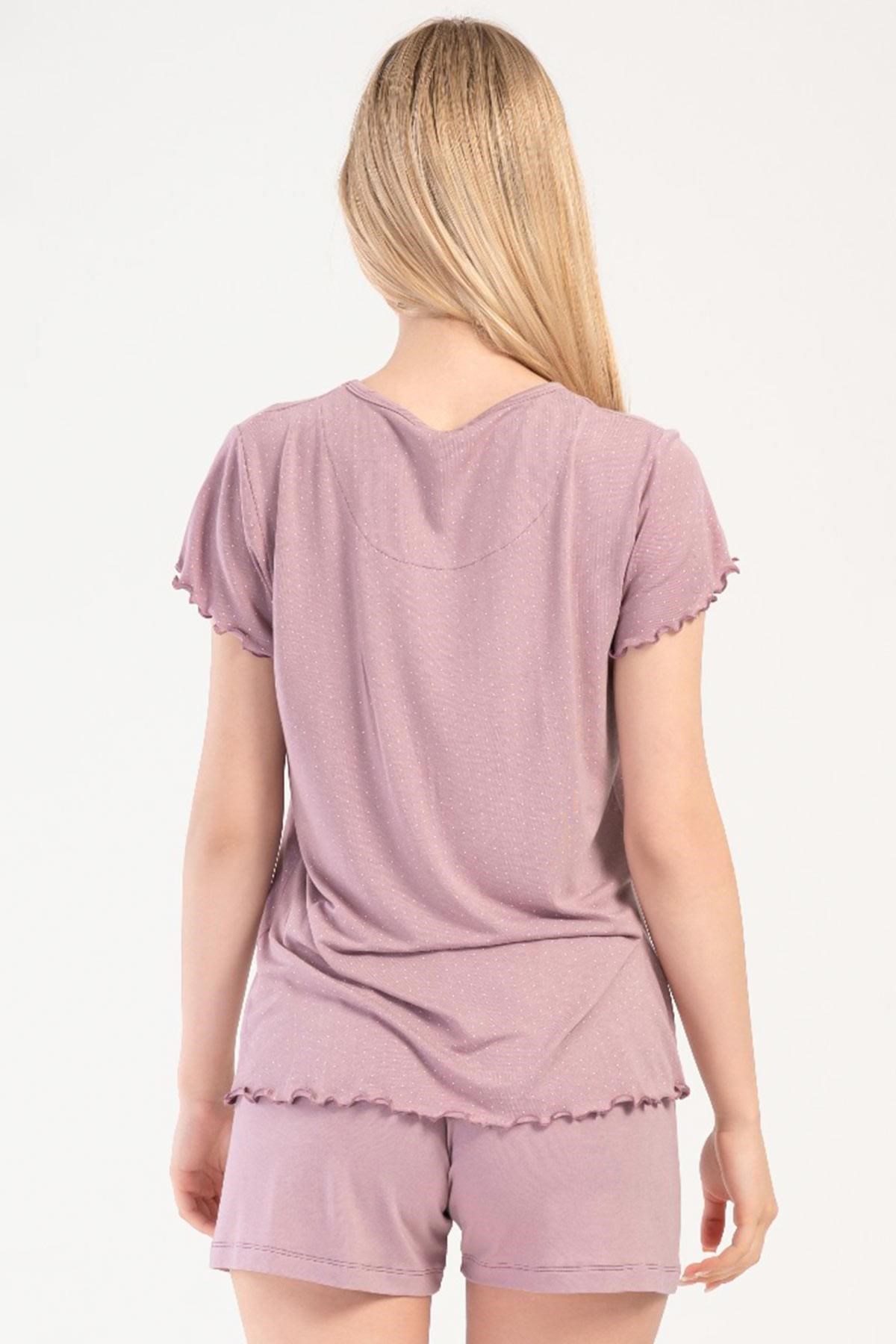 Mısırlı Kadın Viskon Kısa Kollu Şort Pijama Takımı Pembe