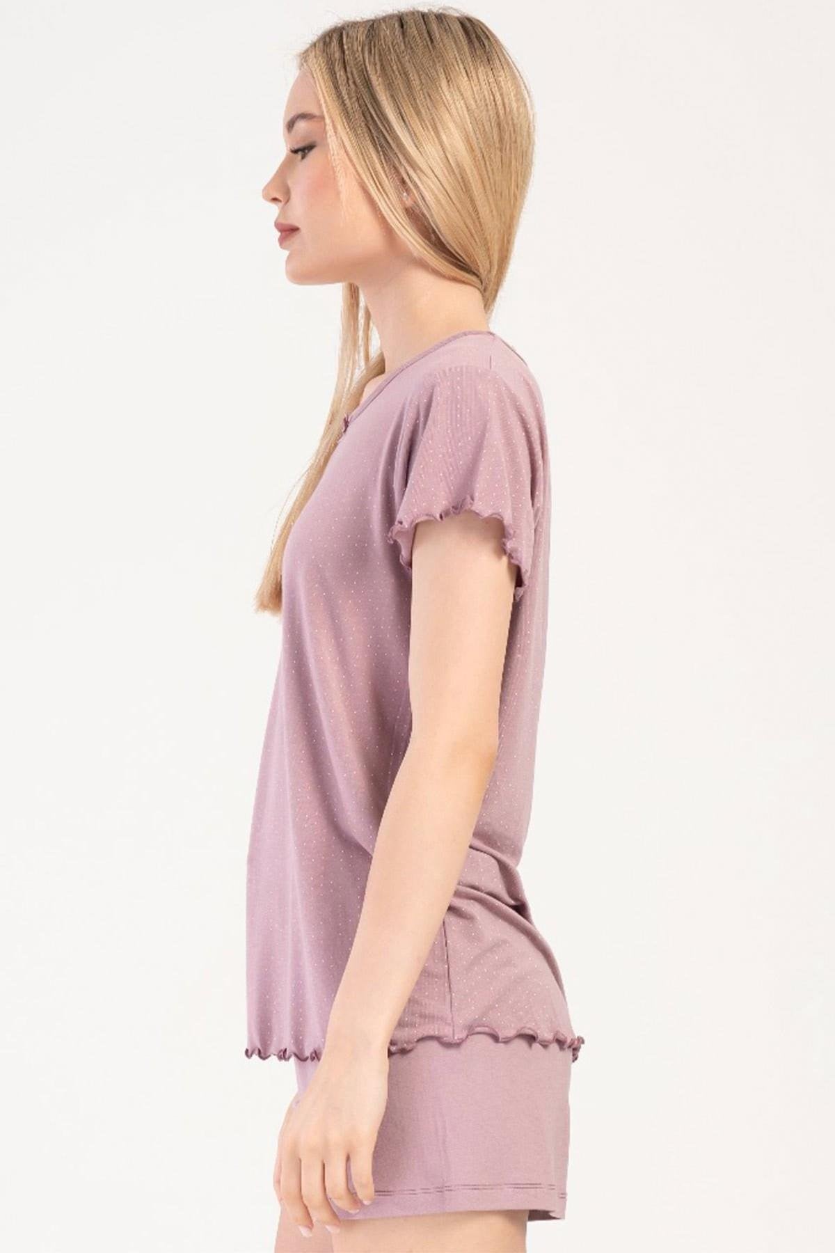Mısırlı Kadın Viskon Kısa Kollu Şort Pijama Takımı Açık Pembe
