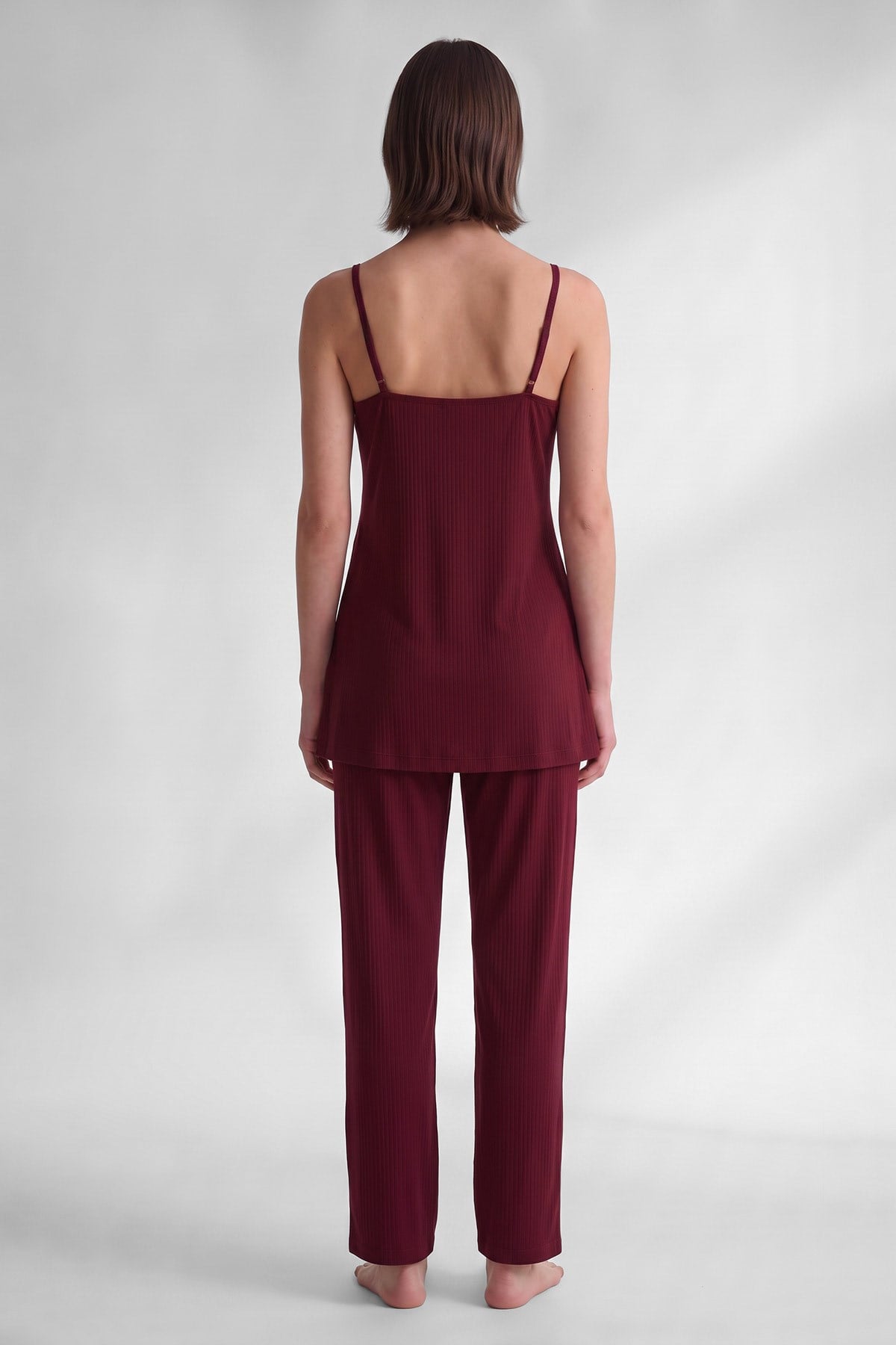 Mısırlı Kadın Viskon Üçlü Set Pijama Takım Bordo
