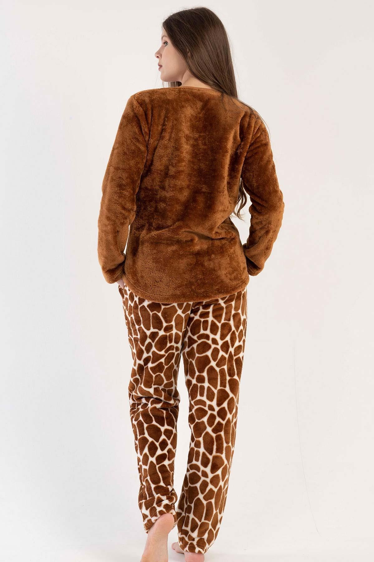 Mısırlı Kadın Welsoft Uzun Kollu Pijama Takımı Kahverengi