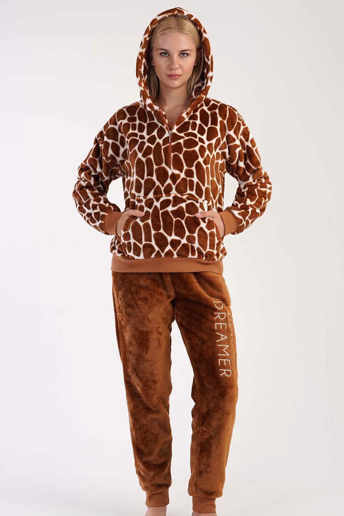 Mısırlı Kadın Welsoft Uzun Kollu Pijama Takımı Kahverengi