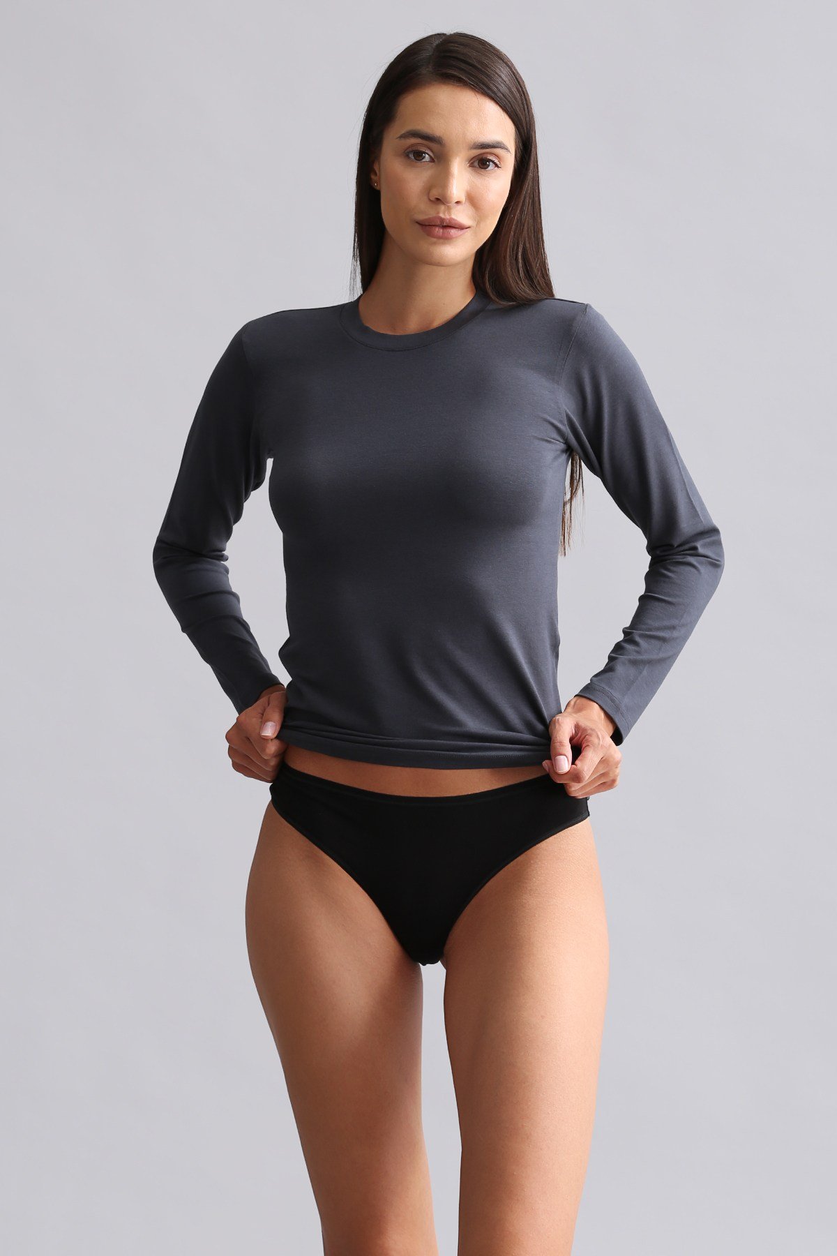 Mısırlı Modal by TENCEL BRITT Bisiklet Yaka Uzun Kollu Fanila / Sweatshirt Antrasit