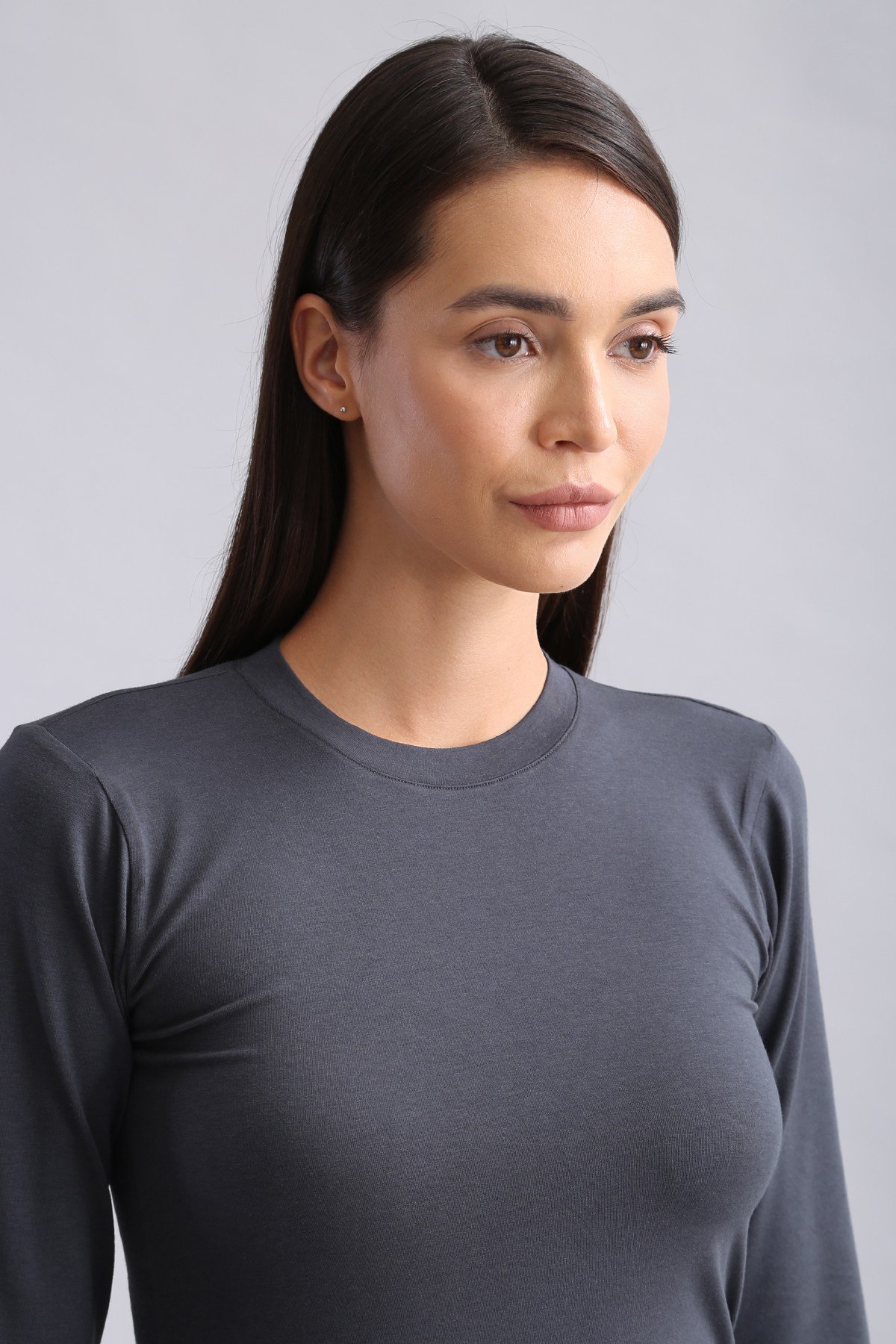 Mısırlı Modal by TENCEL BRITT Bisiklet Yaka Uzun Kollu Fanila / Sweatshirt Antrasit