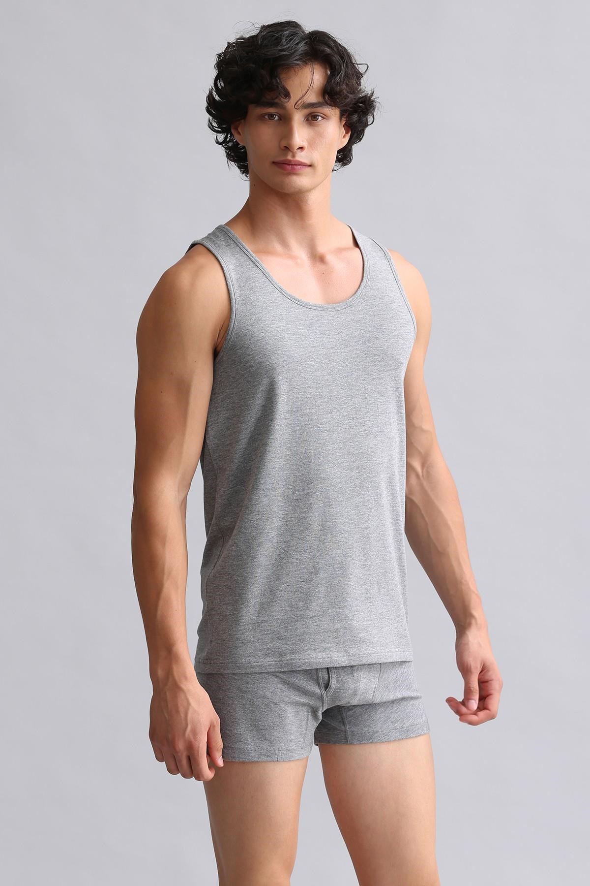 Mısırlı Modal by TENCEL HERCULES Slim Fit Basic Atlet Gri Melanj