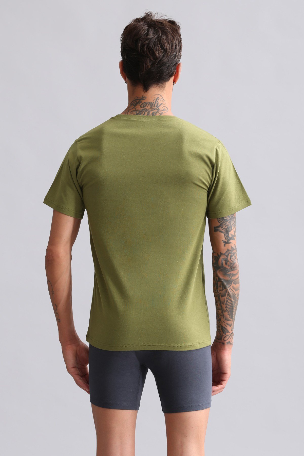 Mısırlı Modal by TENCEL HERCULES Slim Fit Bisiklet Yaka Fanila Haki