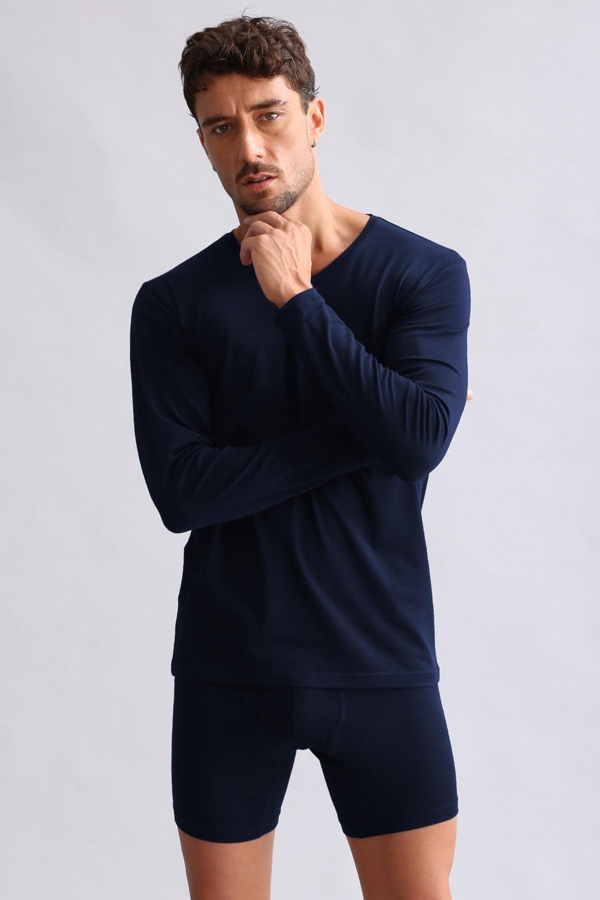 Mısırlı Modal by TENCEL HERCULES Slim Fit V Yaka Uzun Kollu Fanila / T-Shirt Lacivert