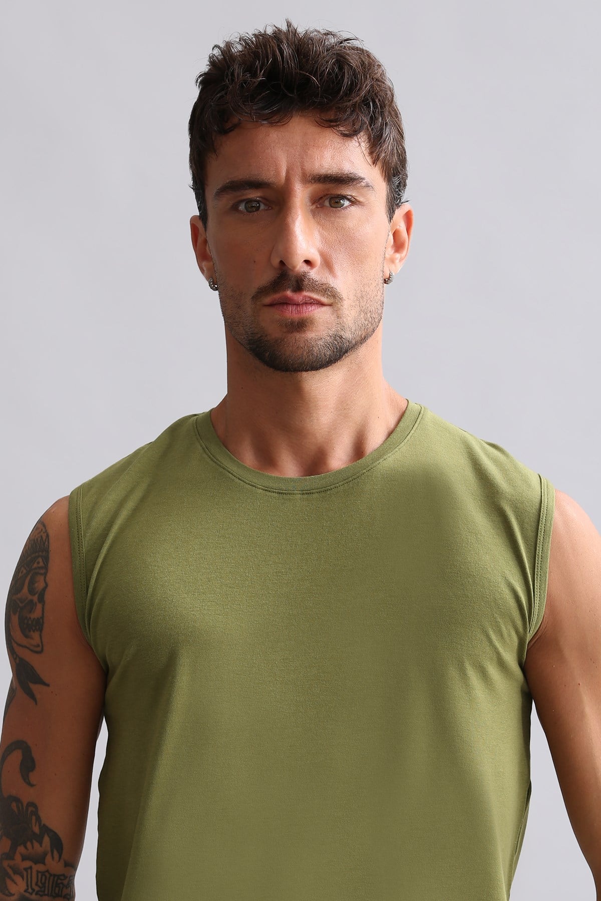 Mısırlı Modal by TENCEL HERCULES Slim Fit Bisiklet Yaka Sporcu Atlet / T-Shirt Haki