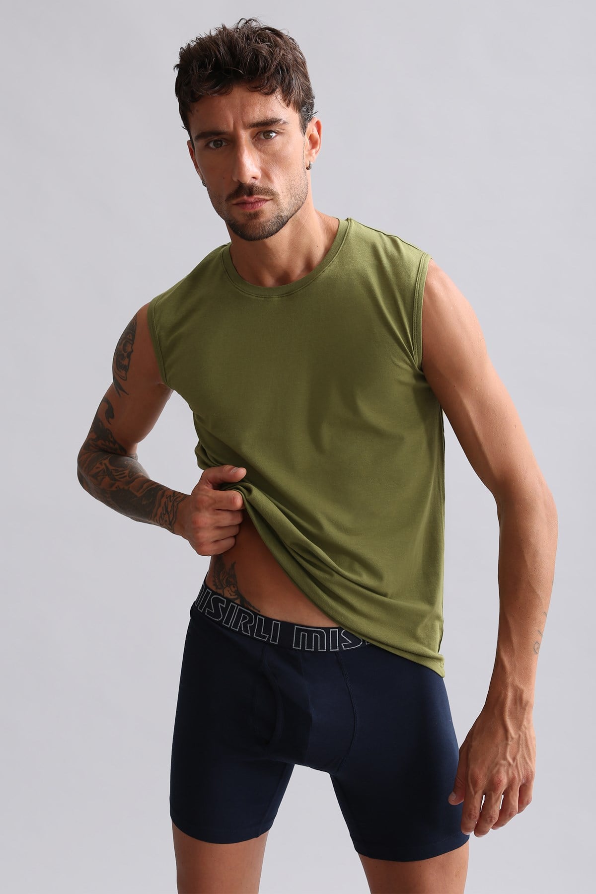 Mısırlı Modal by TENCEL HERCULES Slim Fit Bisiklet Yaka Sporcu Atlet / T-Shirt Haki